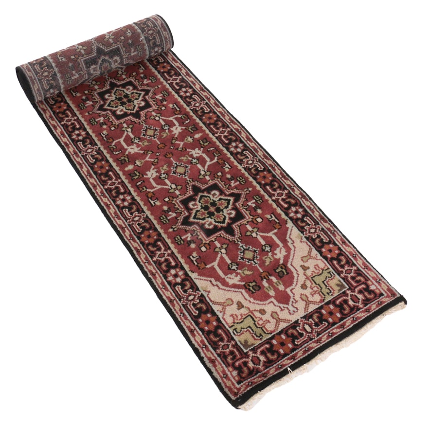 2'8 x 15'10 Hand-Knotted Indo-Persian Heriz Carpet Runner, 2010s