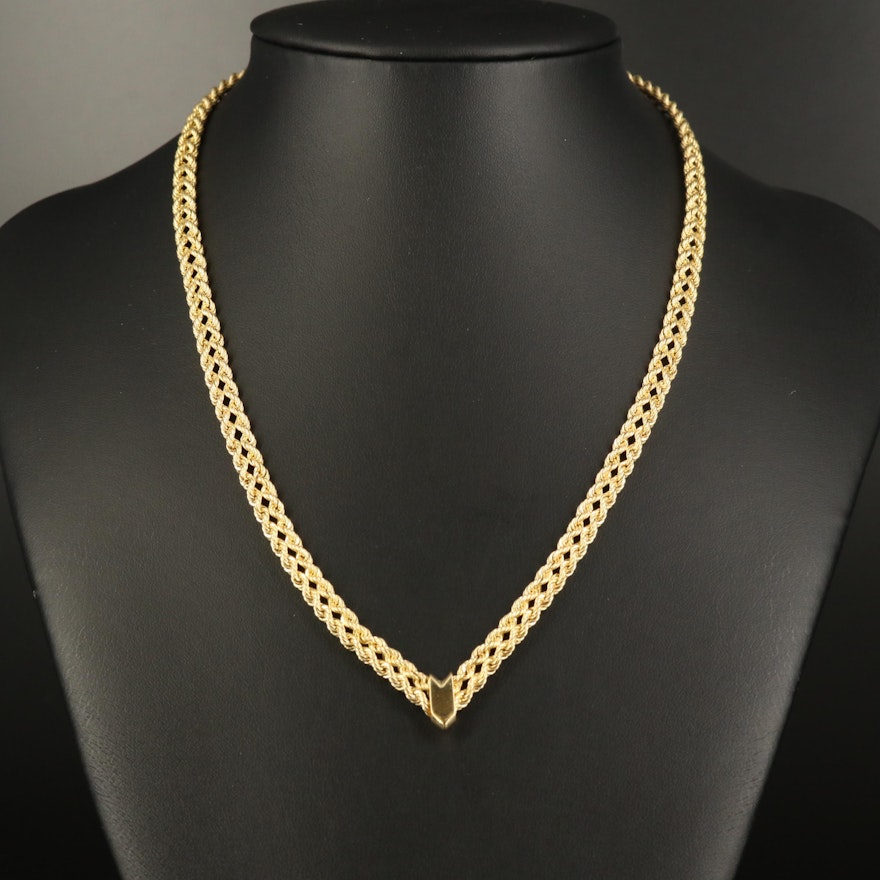 14K Double Rope Chain Chevron Necklace