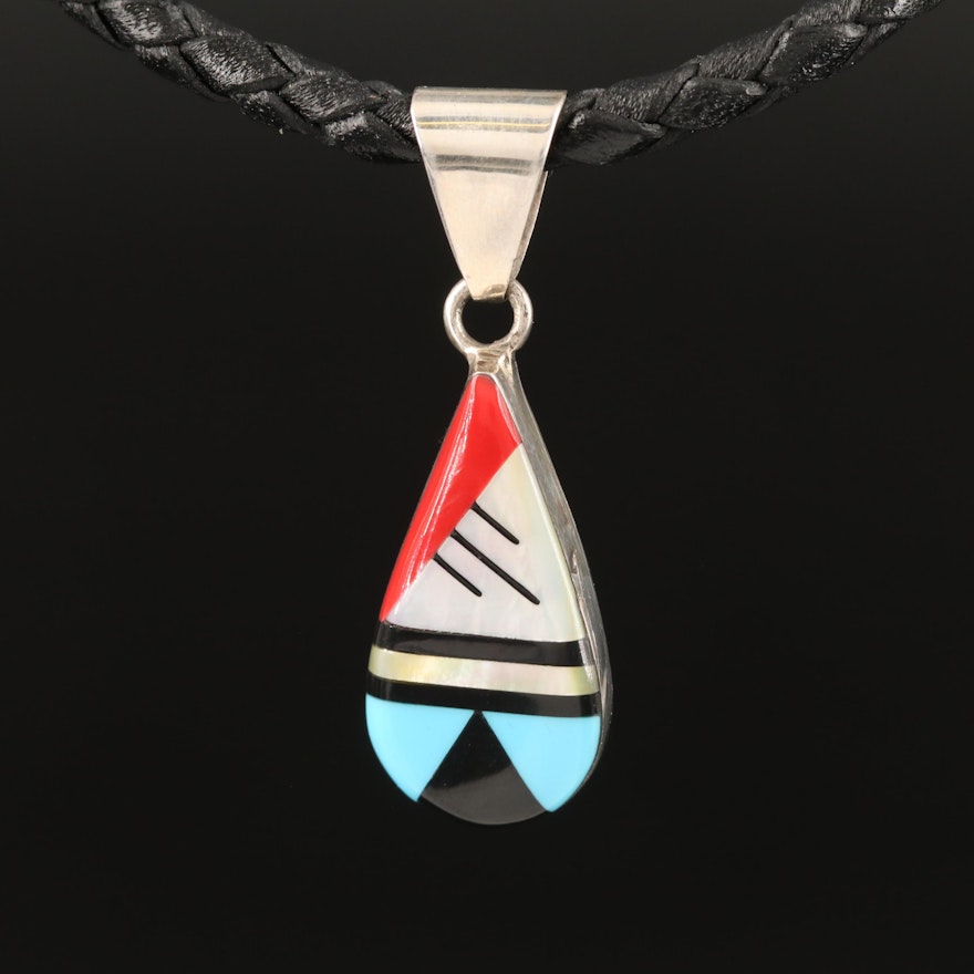 Sterling Mother of Pearl Inlay Pendant Necklace