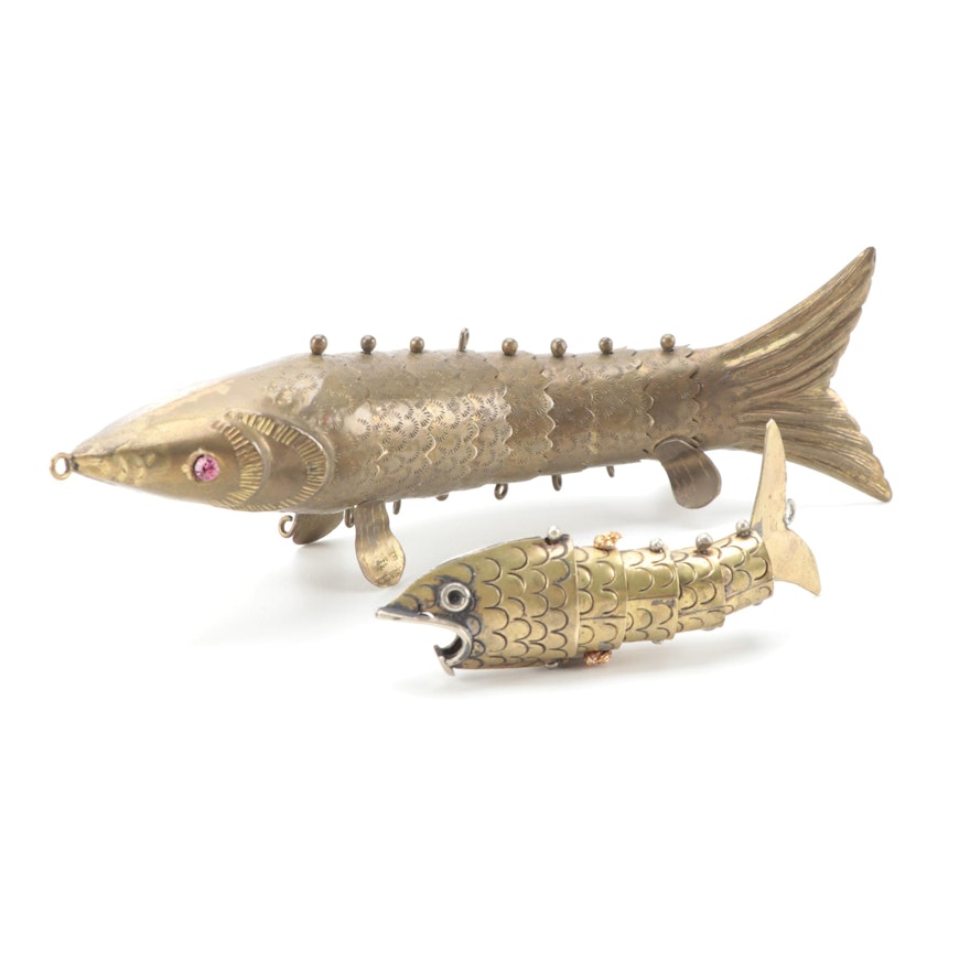 Brass Articulated Fish Charms, Mid to Late 20th Century