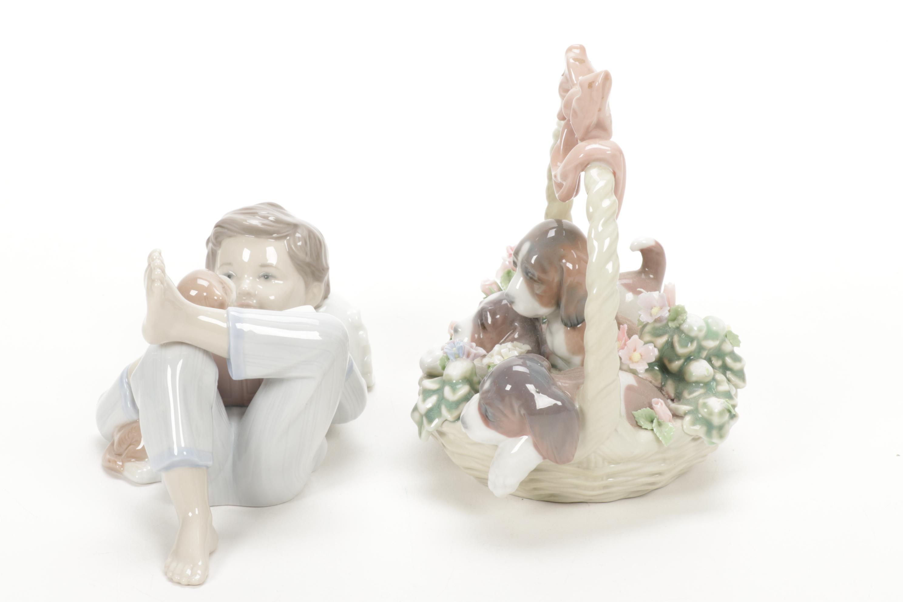 Lladró "A Litter of Love" and "Shall I Read You a Story?" Porcelain Figurines