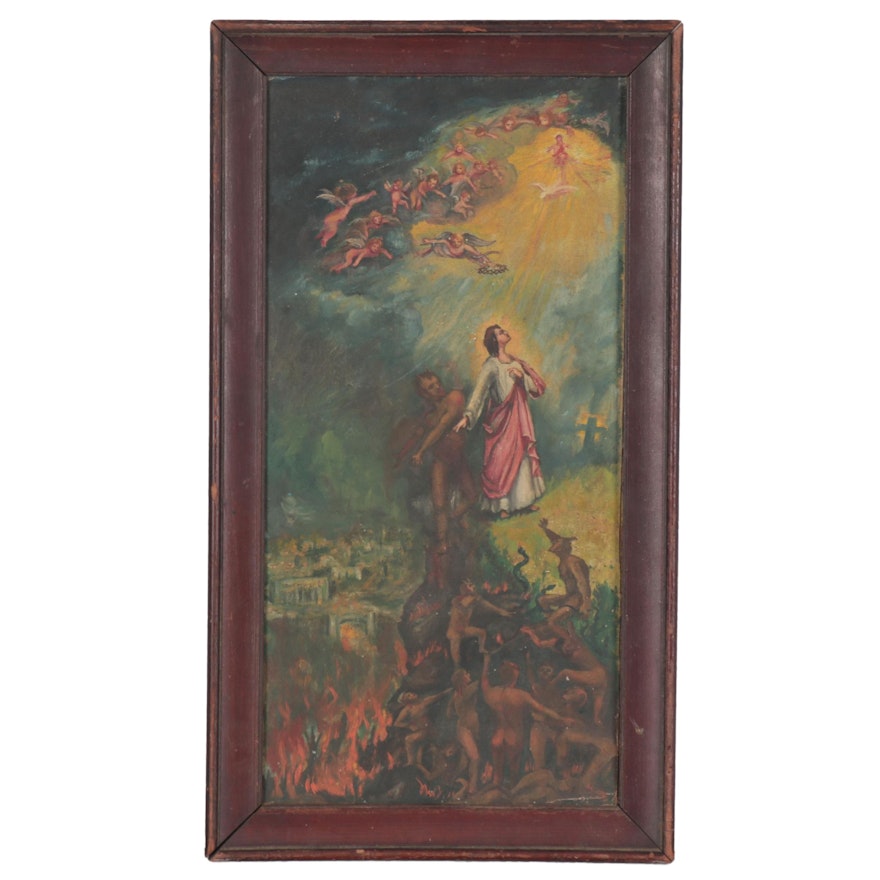 Ecclesiastical Oil Painting of the Ascent of Jesus, Early 20th Century