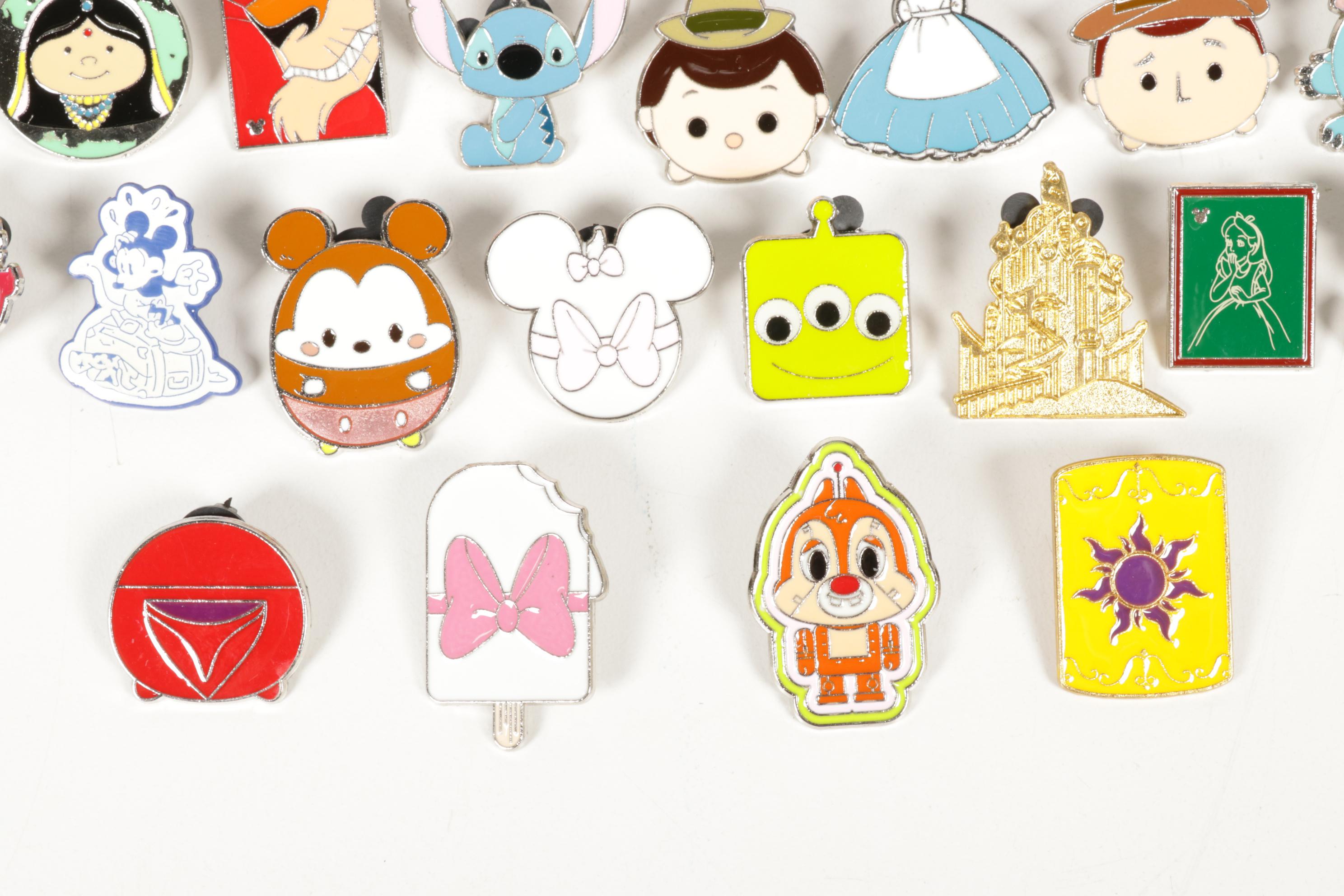 Disney Character Pinbacks Including Mickey Mouse, Pinocchio and More