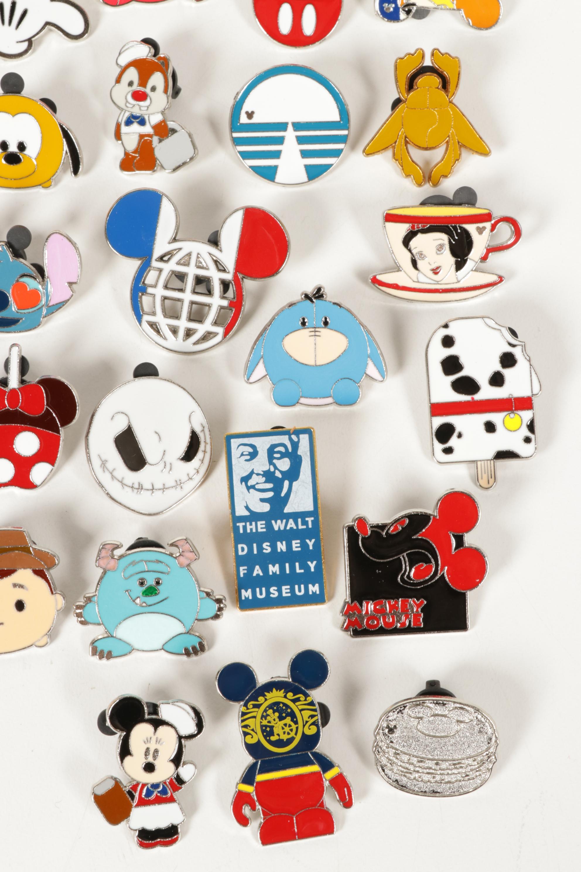 Disney Character Pinbacks Including Mickey Mouse, Pinocchio and More