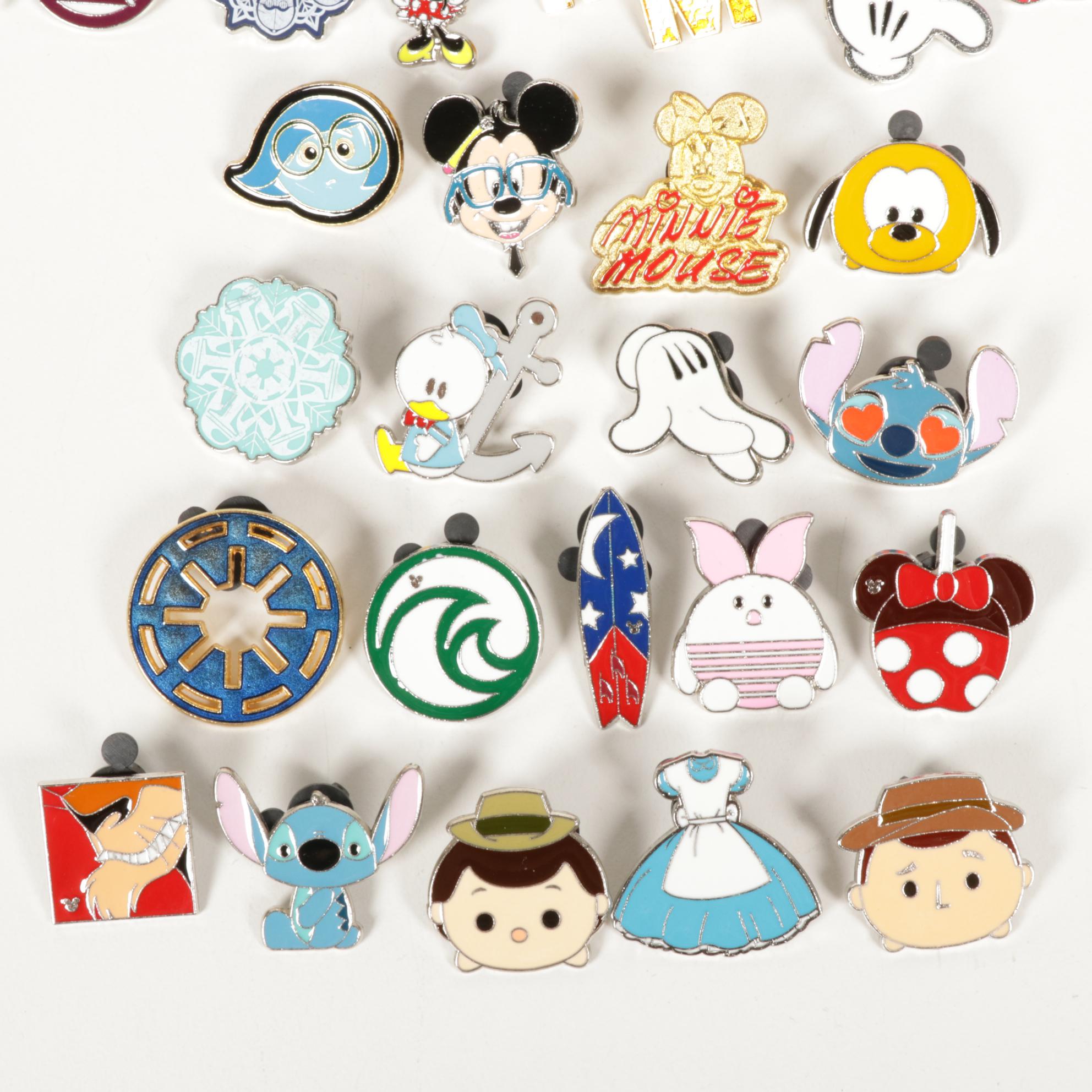Disney Character Pinbacks Including Mickey Mouse, Pinocchio and More