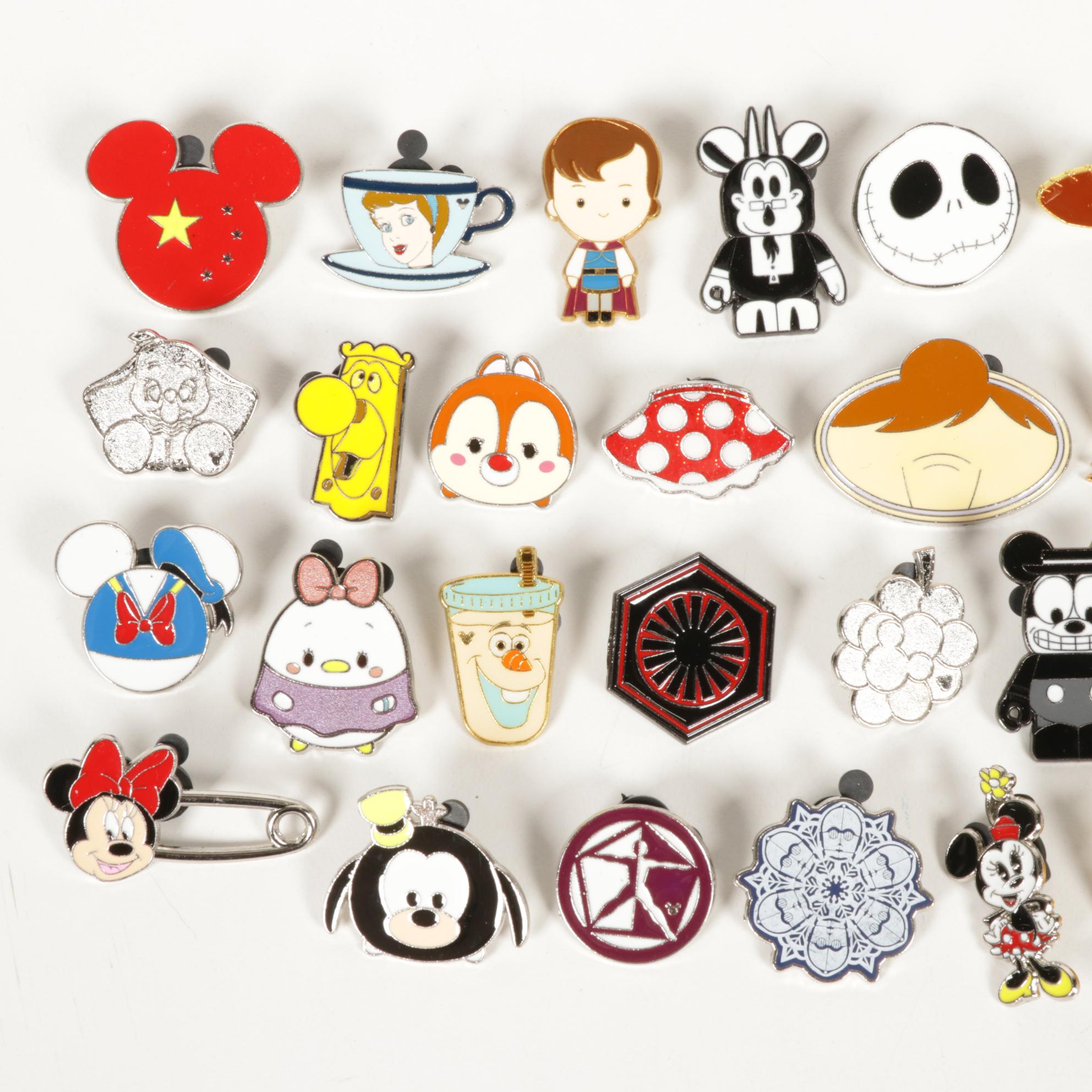 Disney Character Pinbacks Including Mickey Mouse, Pinocchio and More