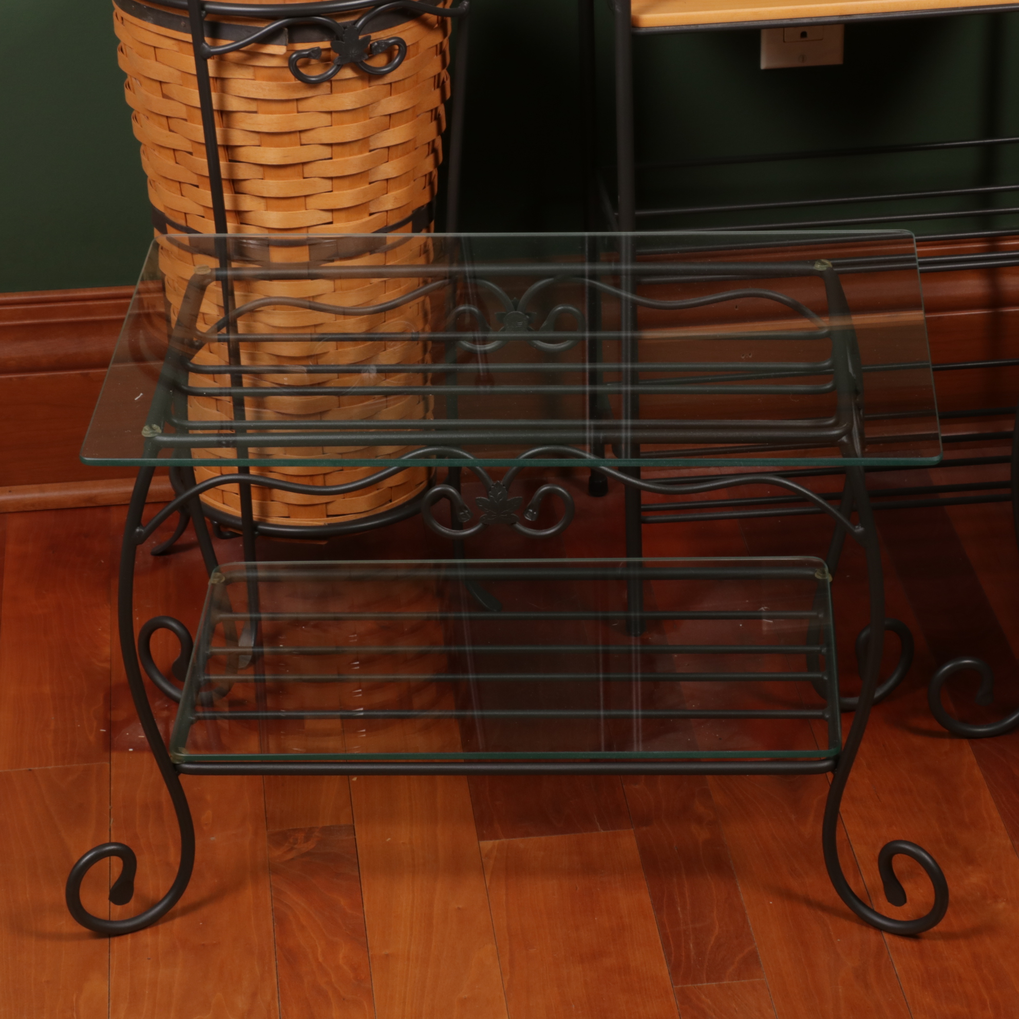 Longaberger Wrought Iron Five-Tier Stand, Side Tables and Basket Umbrella Stand