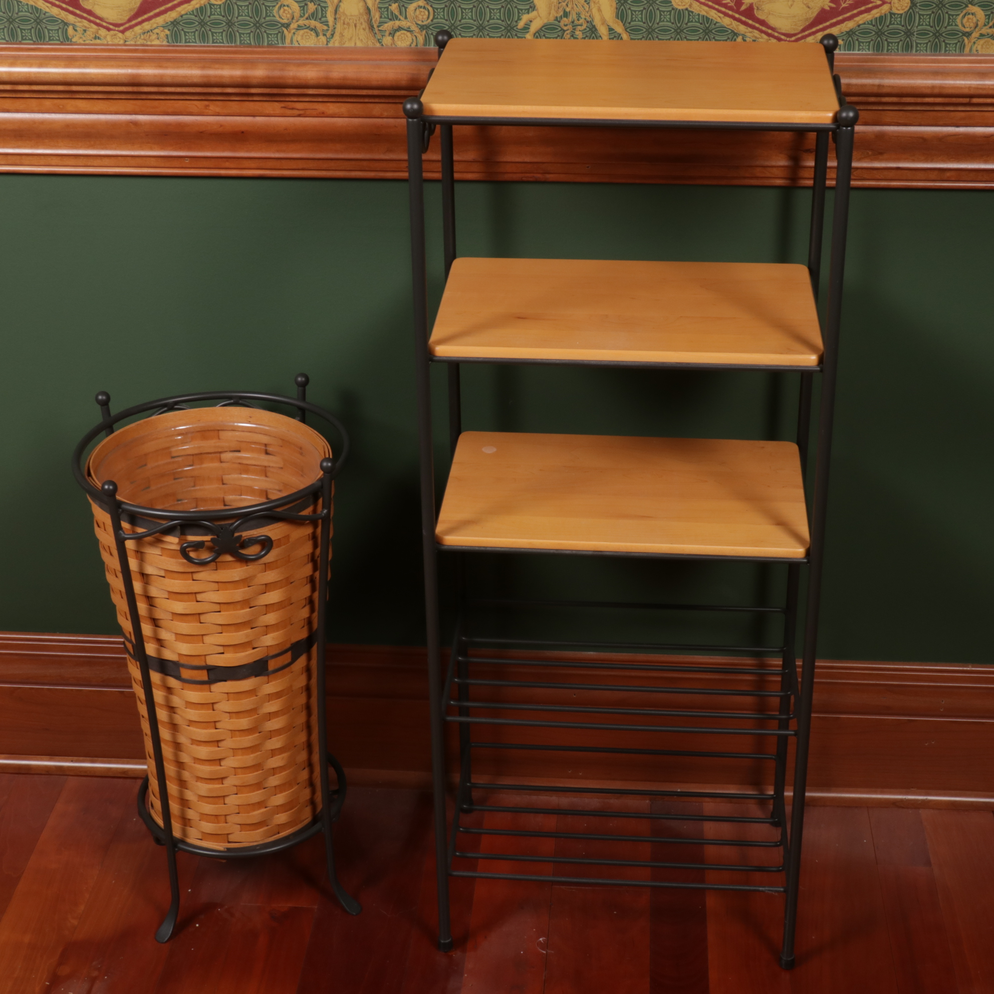 Longaberger Wrought Iron Five-Tier Stand, Side Tables and Basket Umbrella Stand
