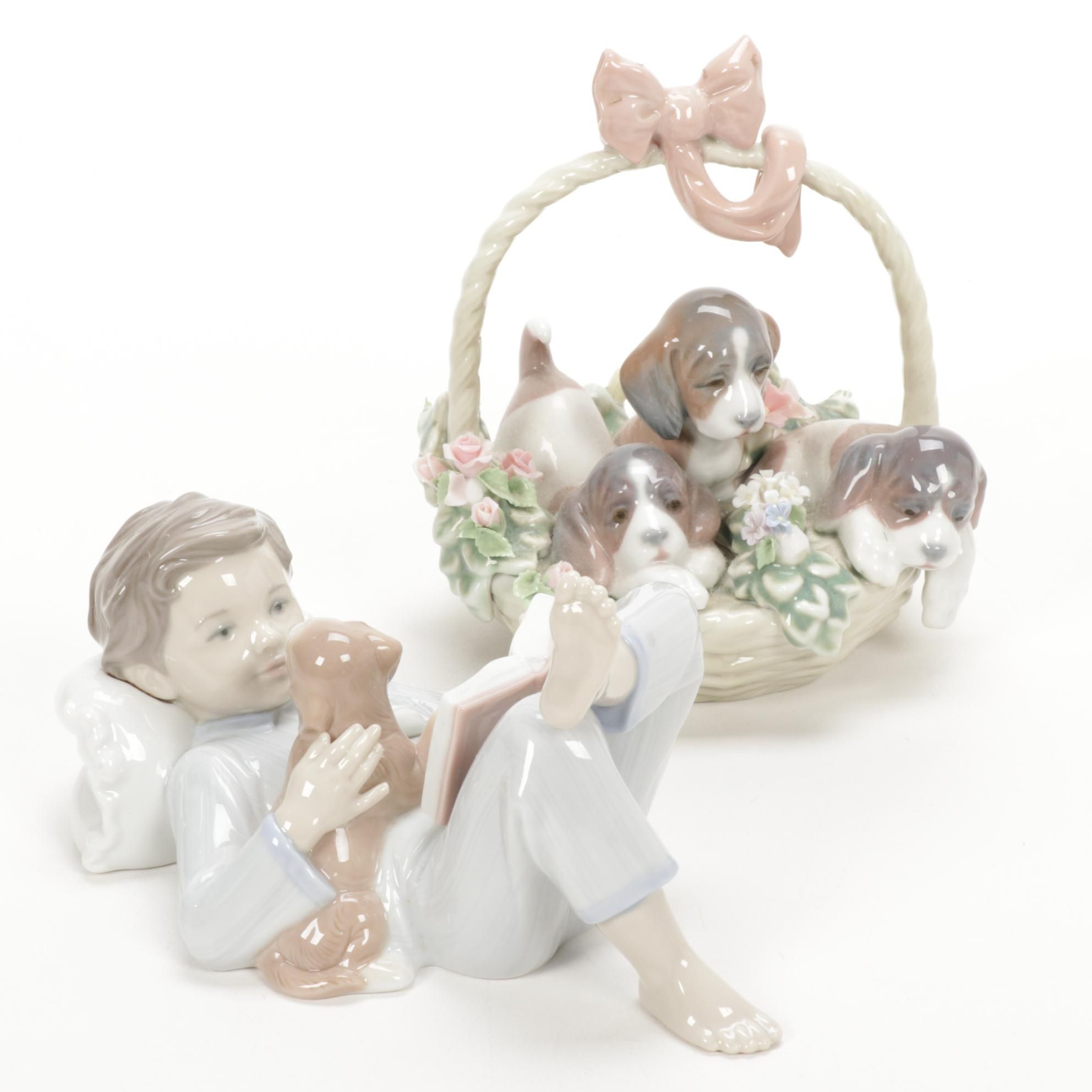 Lladró "A Litter of Love" and "Shall I Read You a Story?" Porcelain Figurines