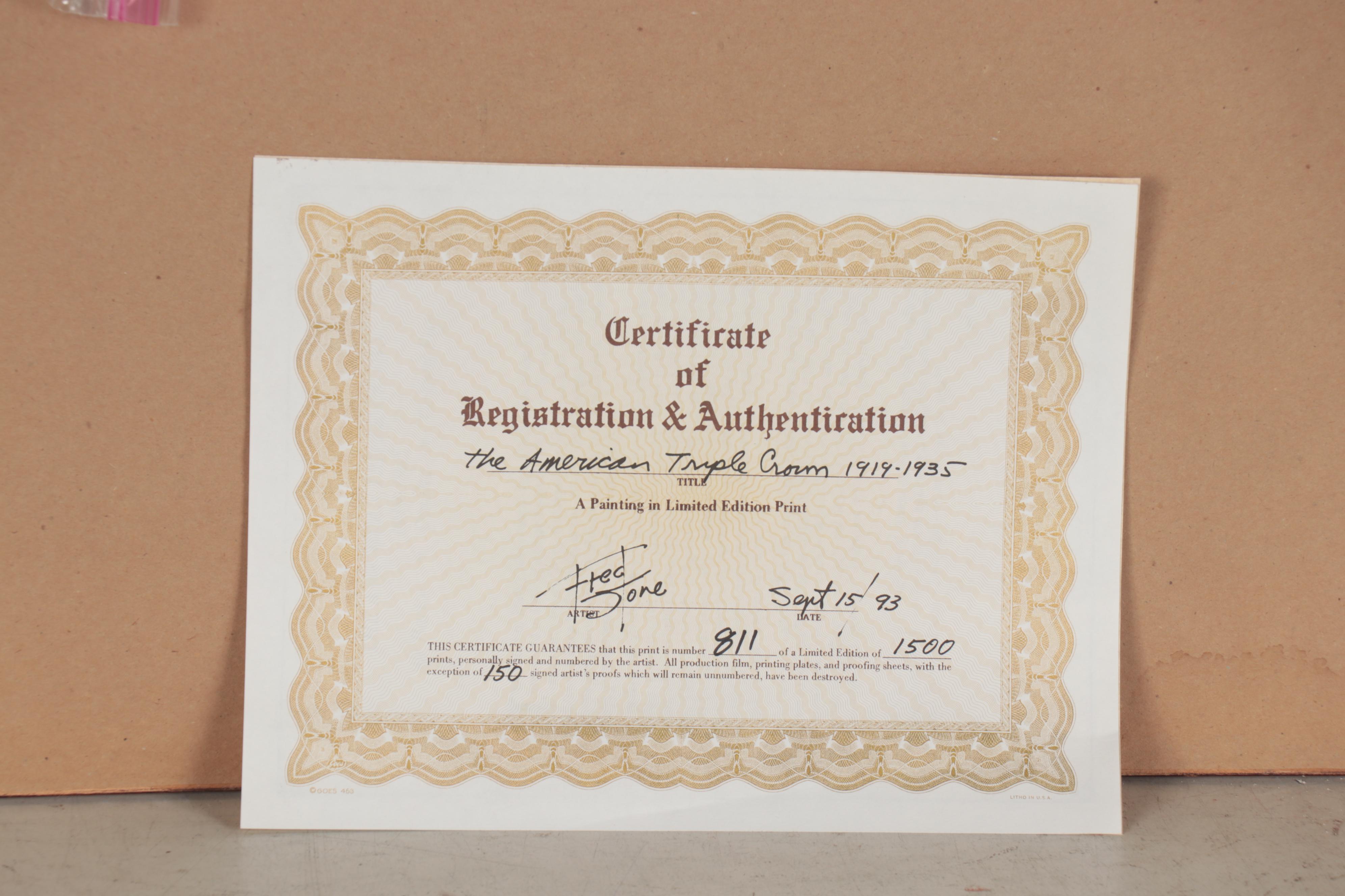 Fred Stone Offset Lithograph "The American Triple Crown"