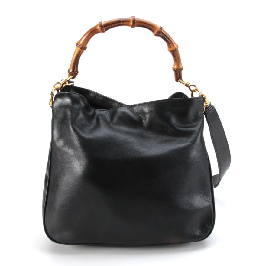 Gucci Bamboo Handle Two-Way Handbag in Black Leather