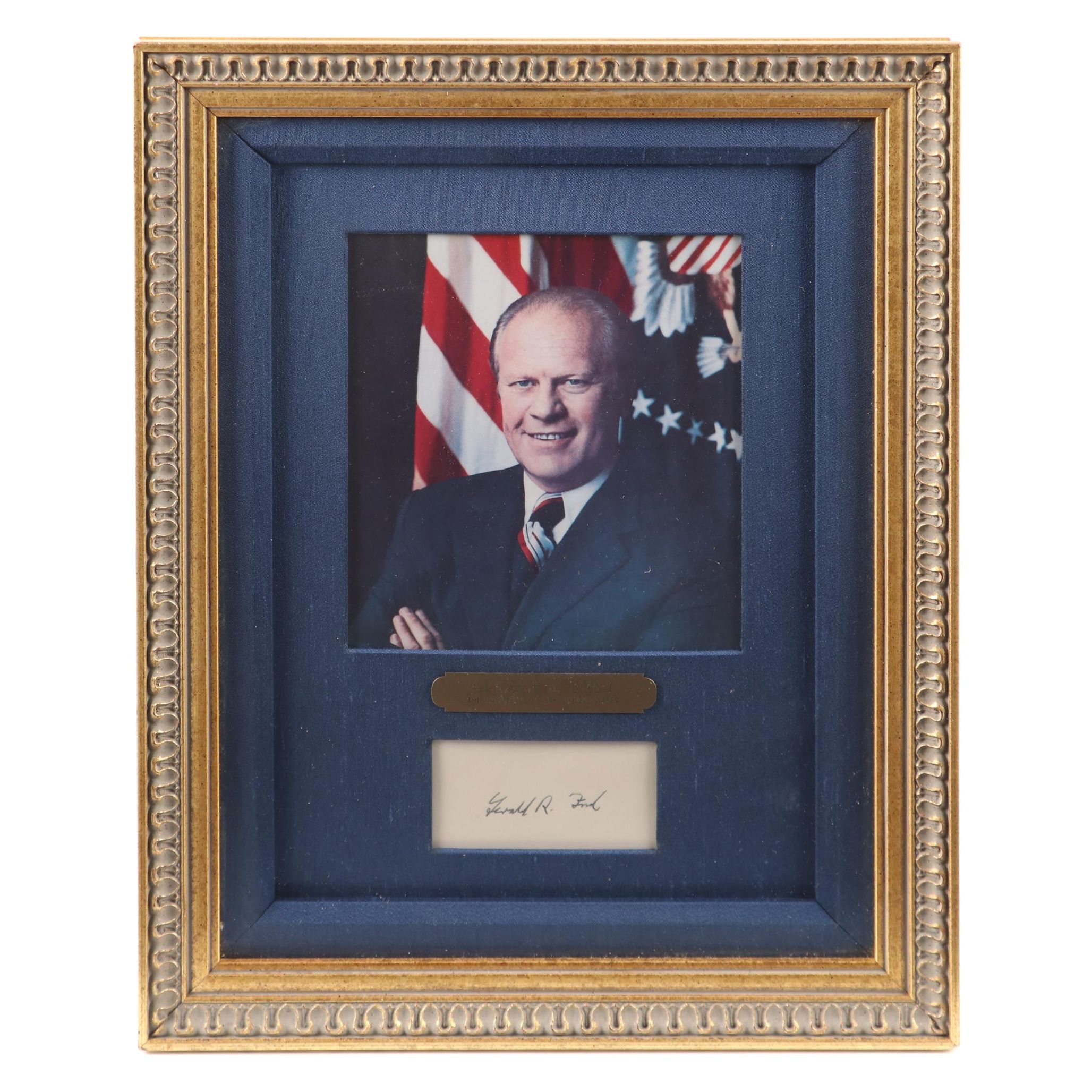 Gerald Ford Cut Signature and Presidential Photo Print Display, Visual COA