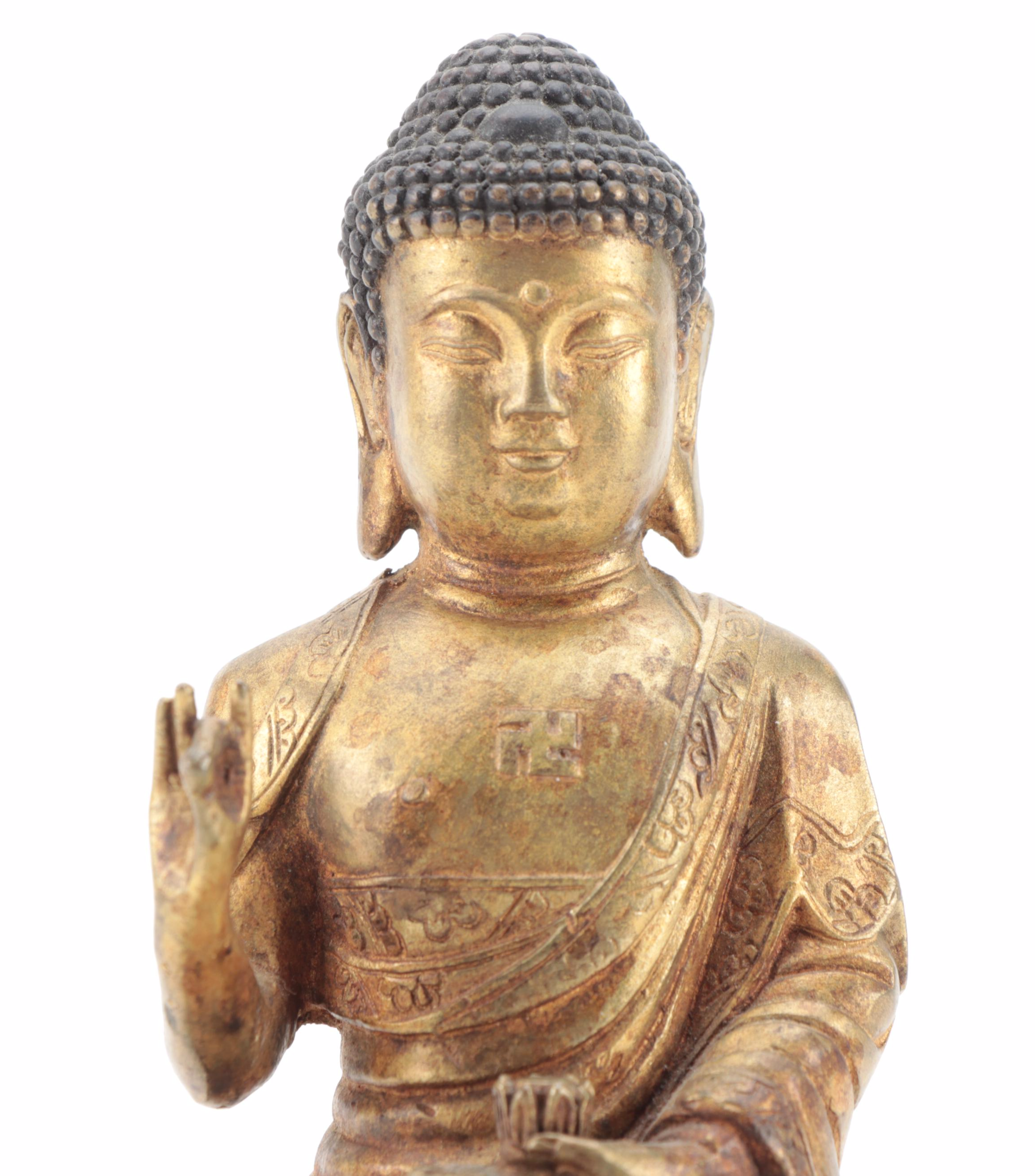 Chinese Gilt Bronze Karana Mudra Seated Buddha