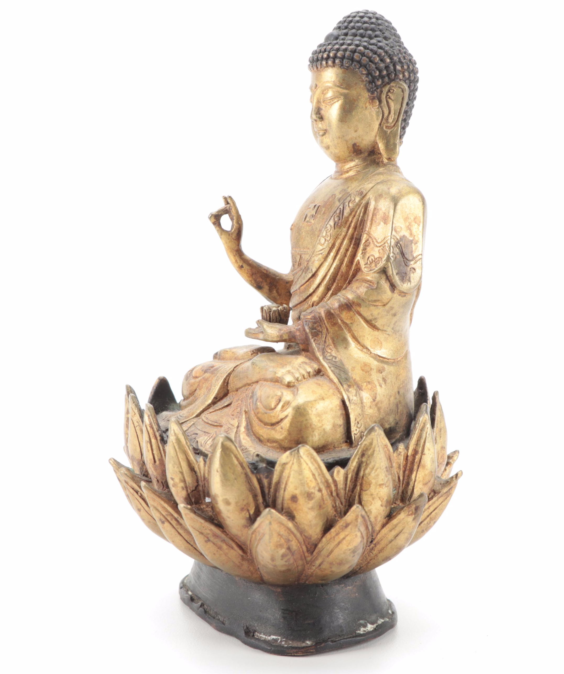 Chinese Gilt Bronze Karana Mudra Seated Buddha