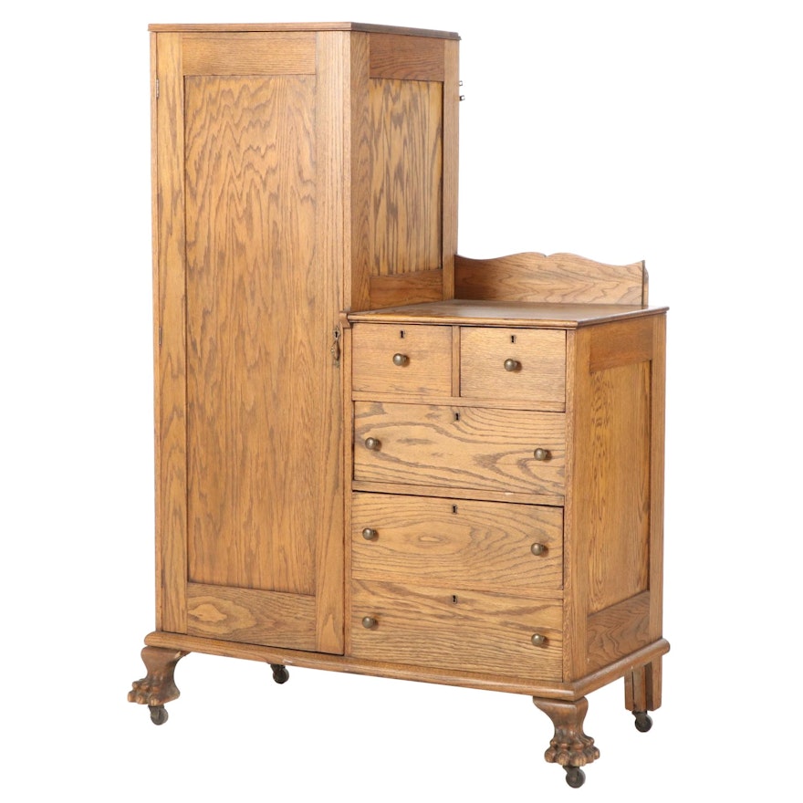 Empire Style Oak Chifferobe, Late 19th/Early 20th Century