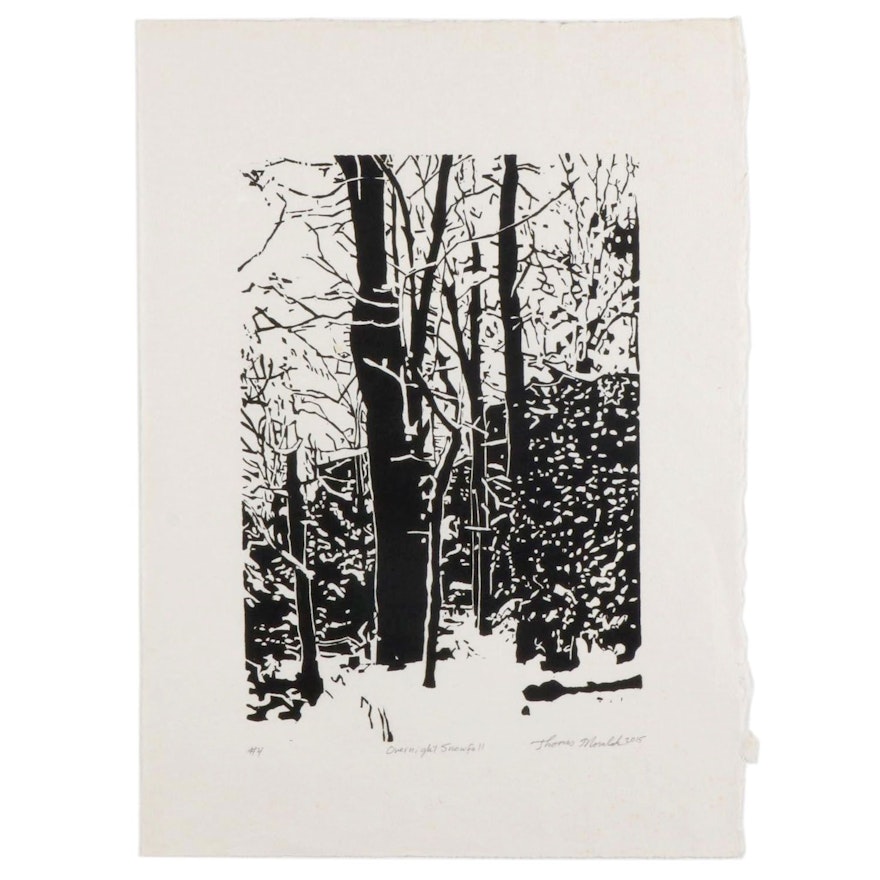 Thomas Norulak Woodcut "Overnight Snowfall," 2015