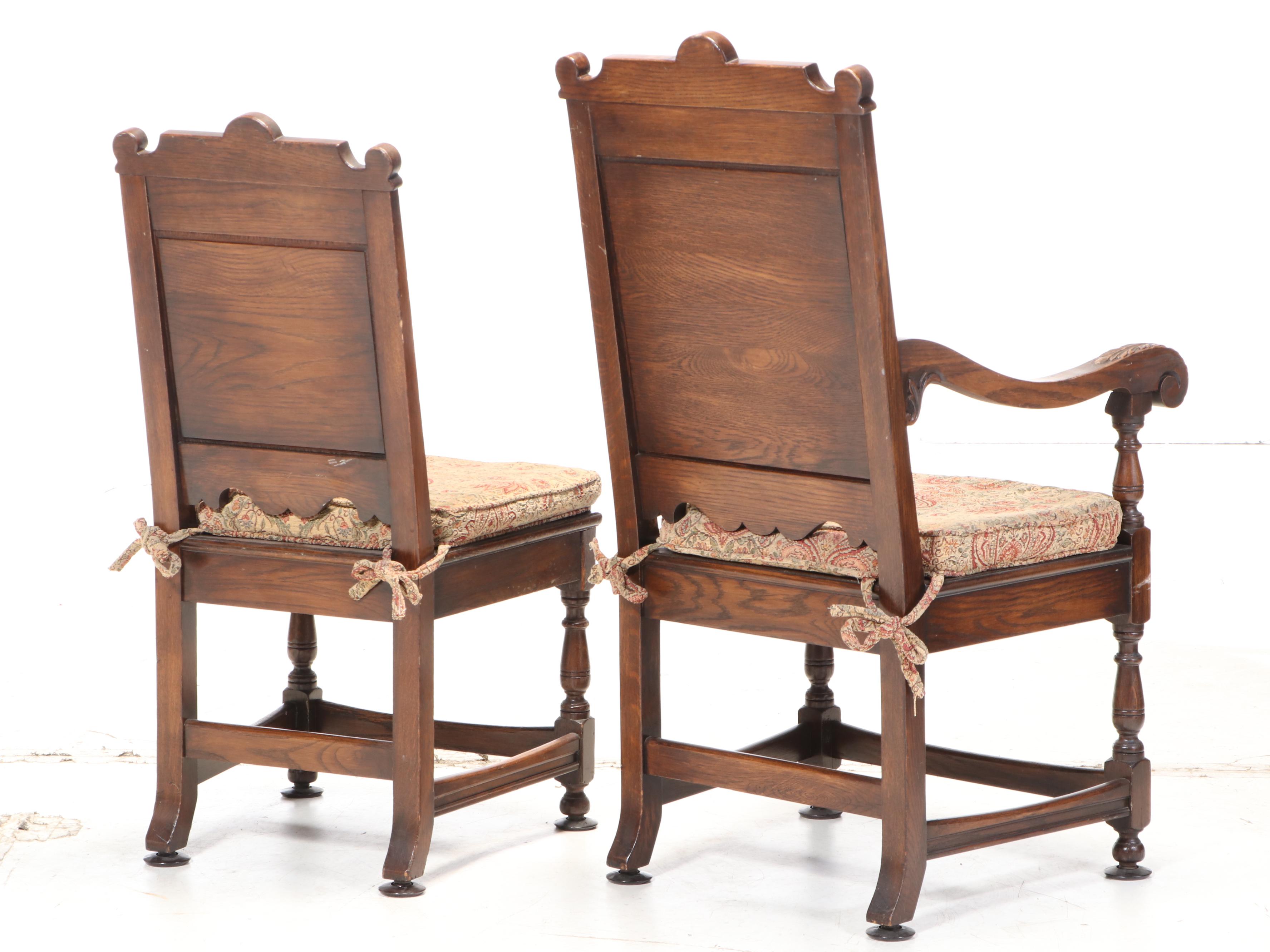 Eleven-Piece Jacobean Style Carved Oak Dining Set, Early 20th Century