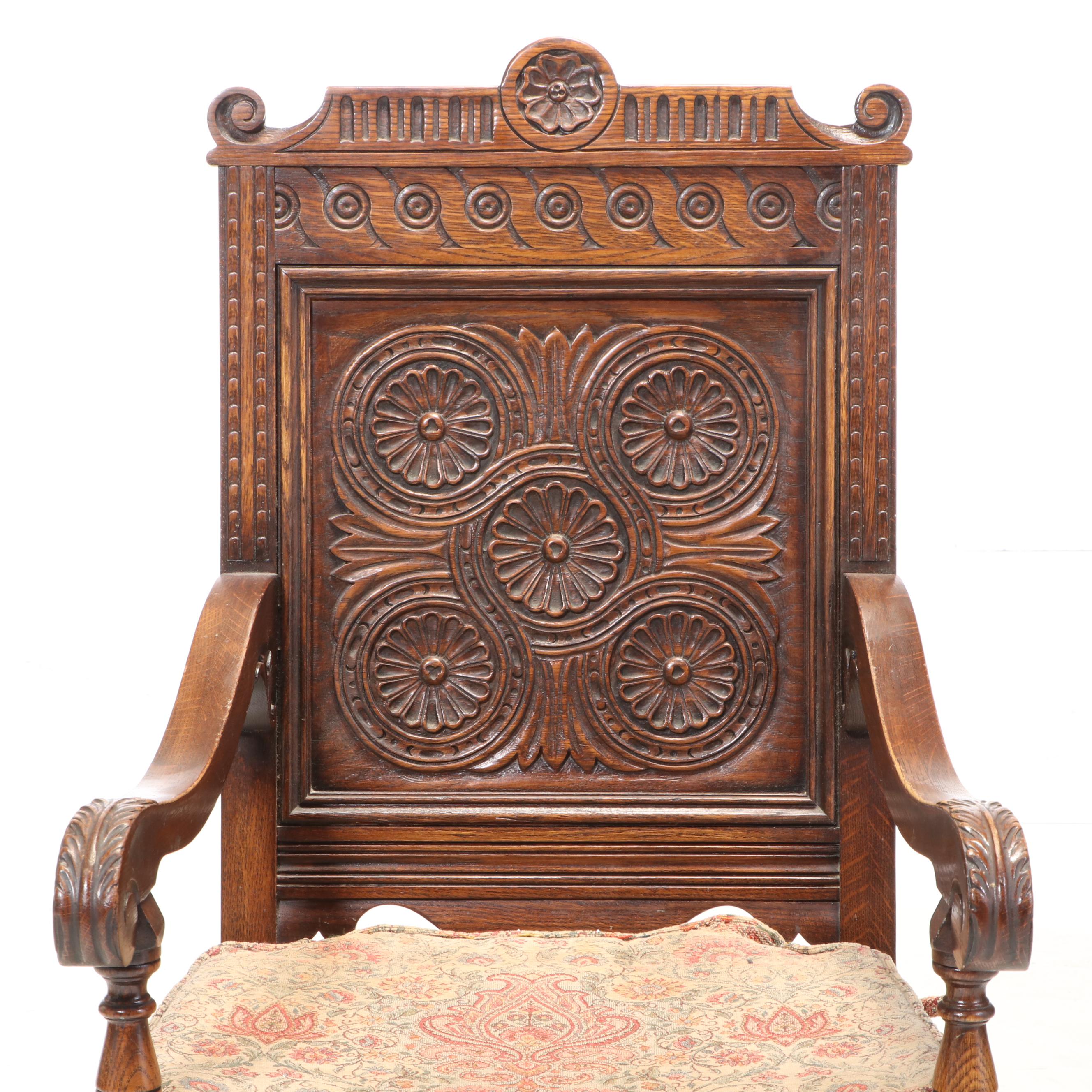 Eleven-Piece Jacobean Style Carved Oak Dining Set, Early 20th Century
