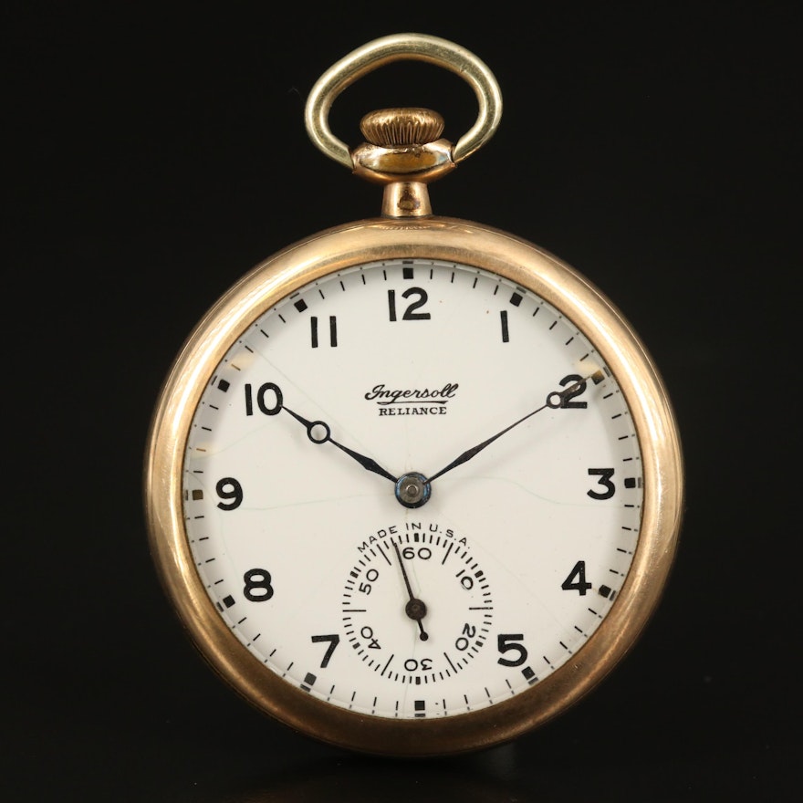 Antique Ingersoll Reliance Gold-Filled Open Face Pocket Watch