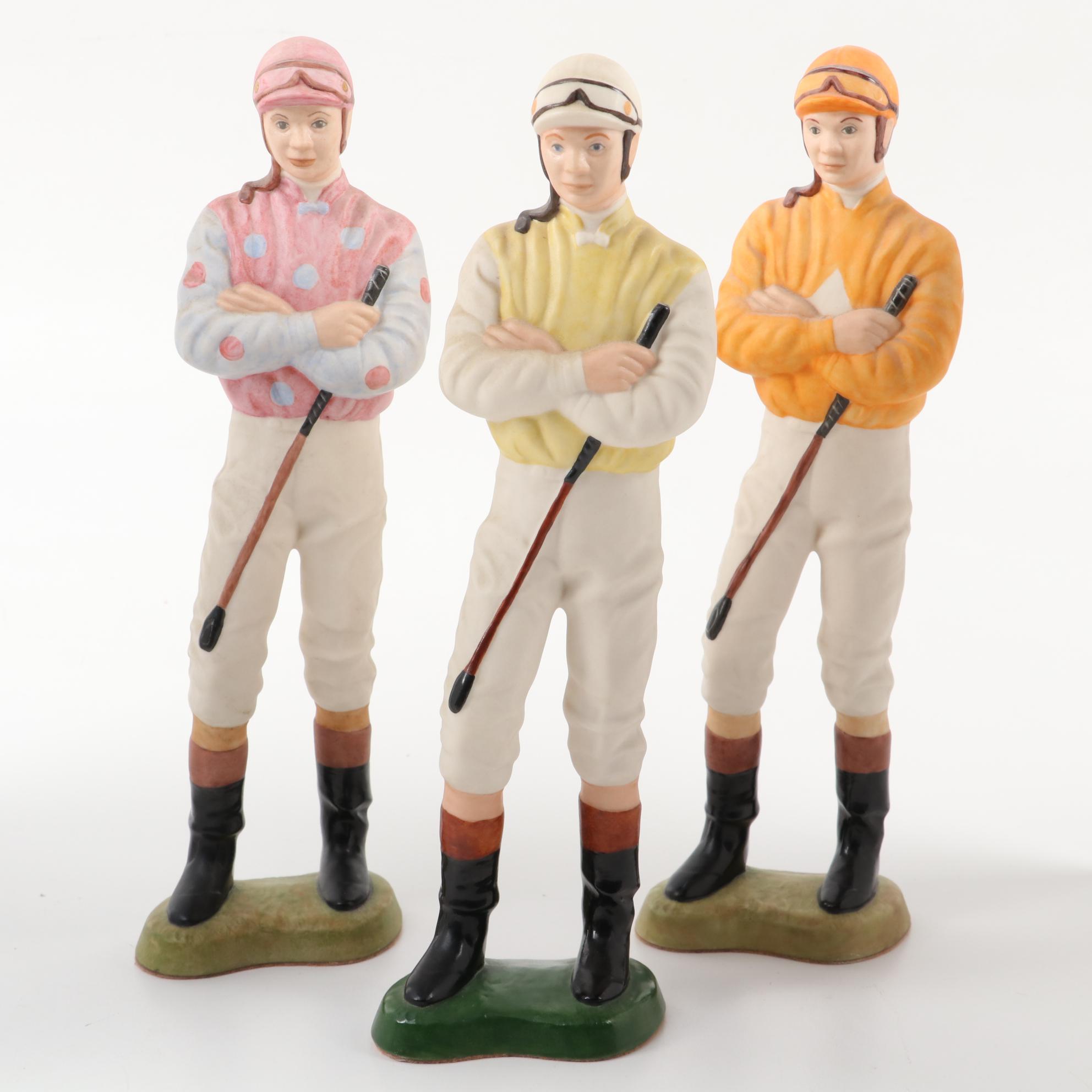 Tom Hannigan Ceramic Jockey Figurines with Authentic Race Crop and Goggles