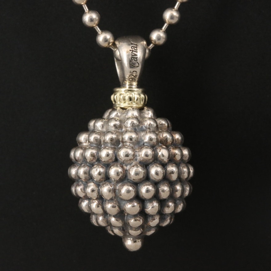 Caviar by Lagos "Caviar Ball" Sterling Silver Pendant Necklace with 18K Accent