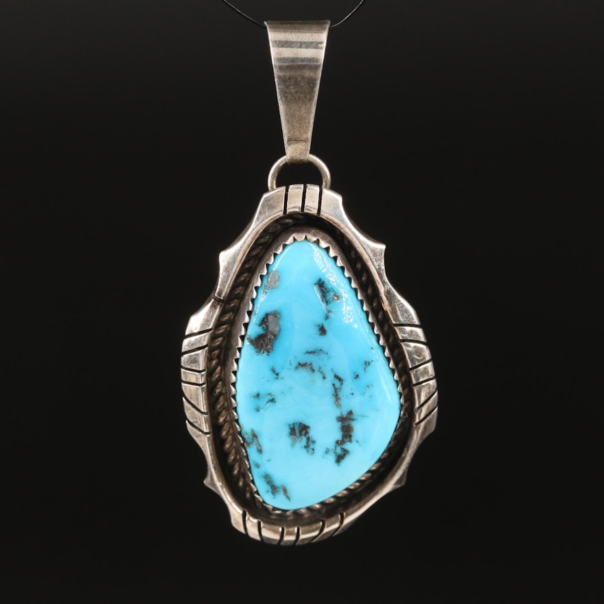 H. Spencer Navajo Diné Sterling Silver Turquoise Pendant