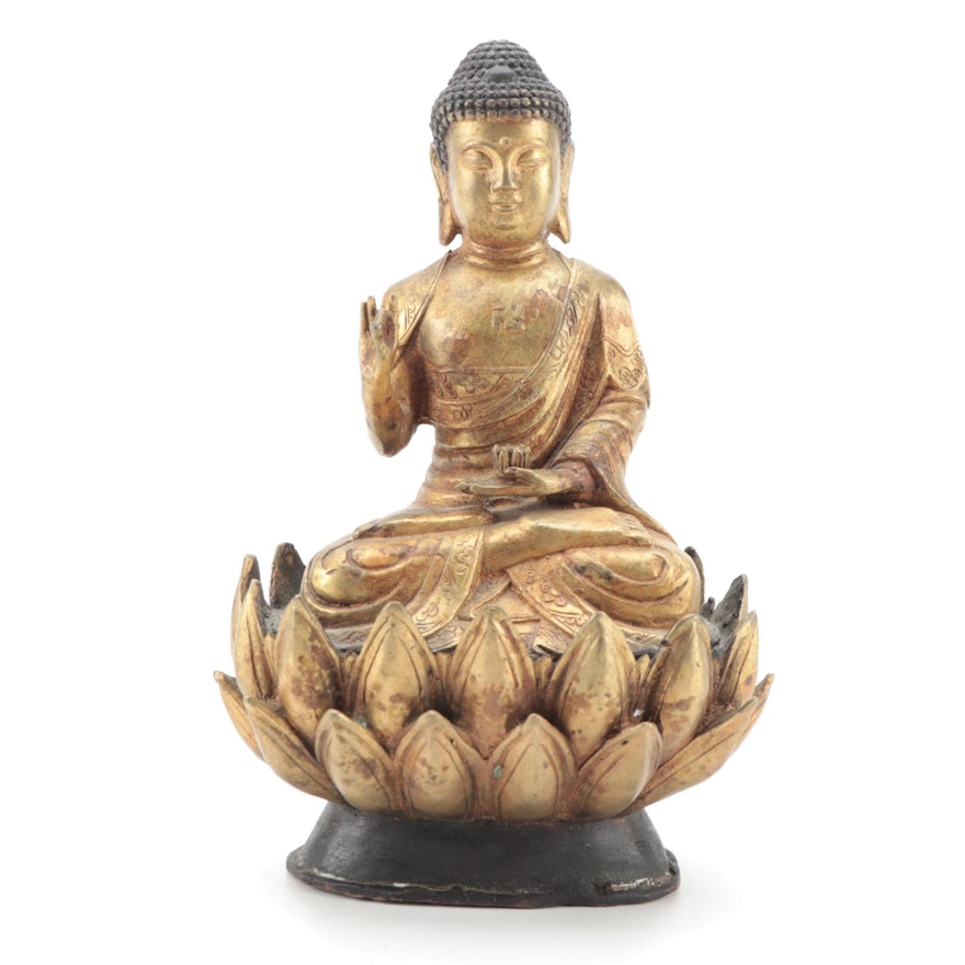 Chinese Gilt Bronze Karana Mudra Seated Buddha