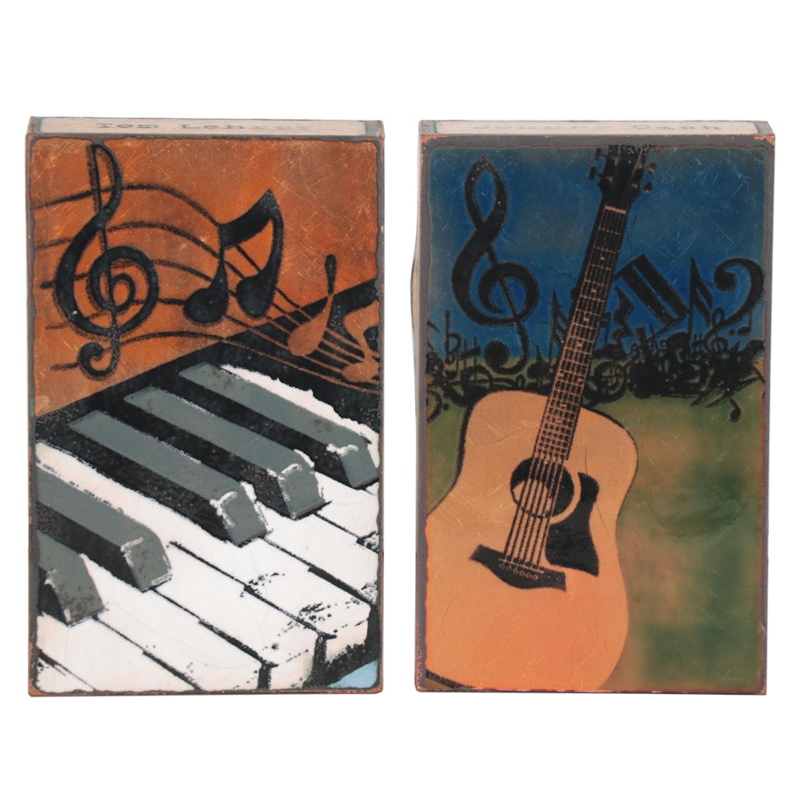 Houston Llew Musical Glass Enamel Paintings on Copper, 21st Century