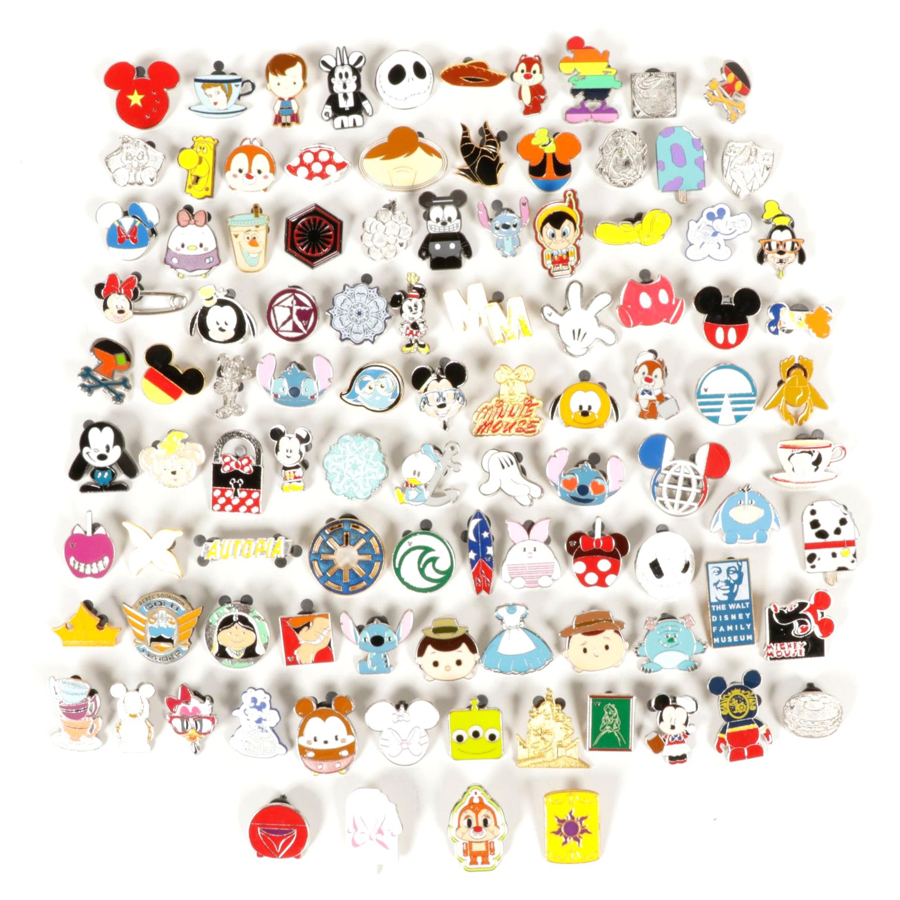 Disney Character Pinbacks Including Mickey Mouse, Pinocchio and More