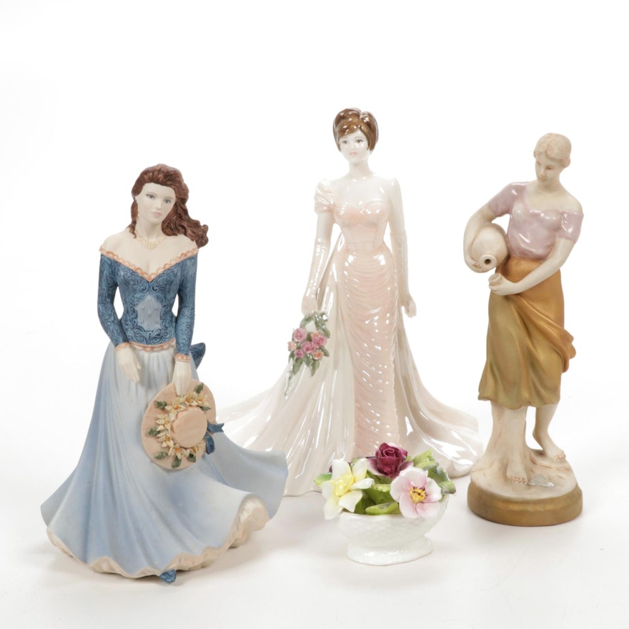 Royal Dux Water Carrier and Coalport Porcelain Figurines, 20th Century