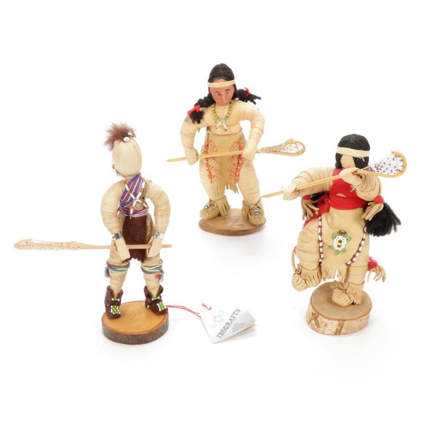 Iroqrafts Kachina Doll with Corn Husk Doll Lacrosse Players