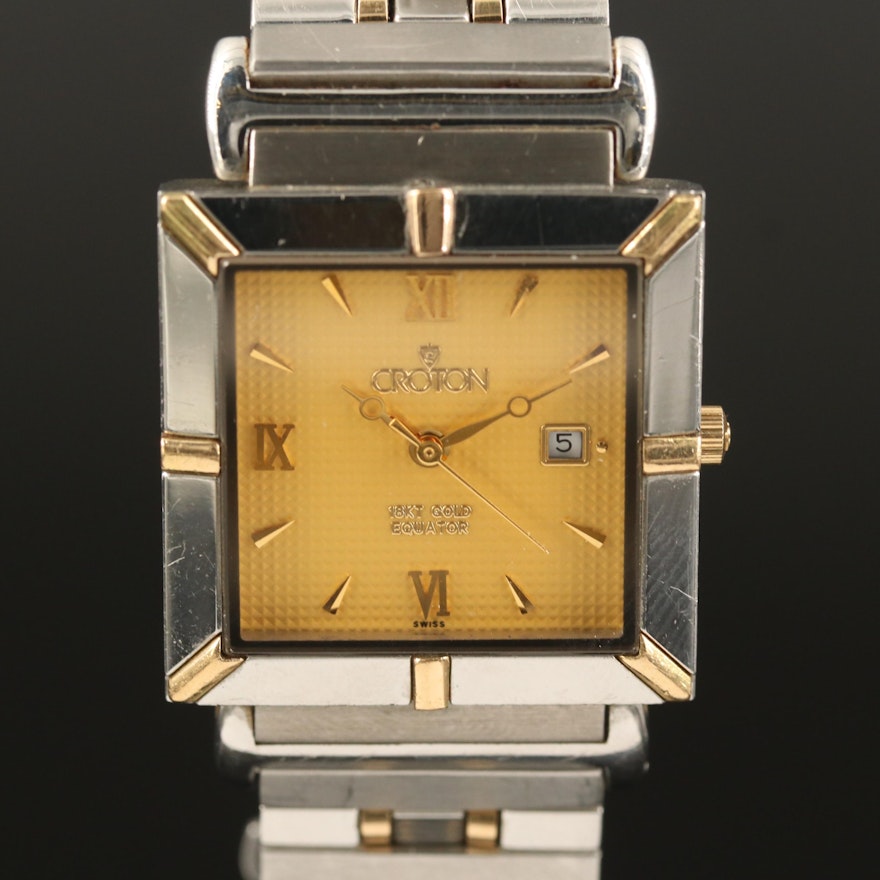 Croton "Equator" 18K Gold and Stainless Steel Quartz Wristwatch