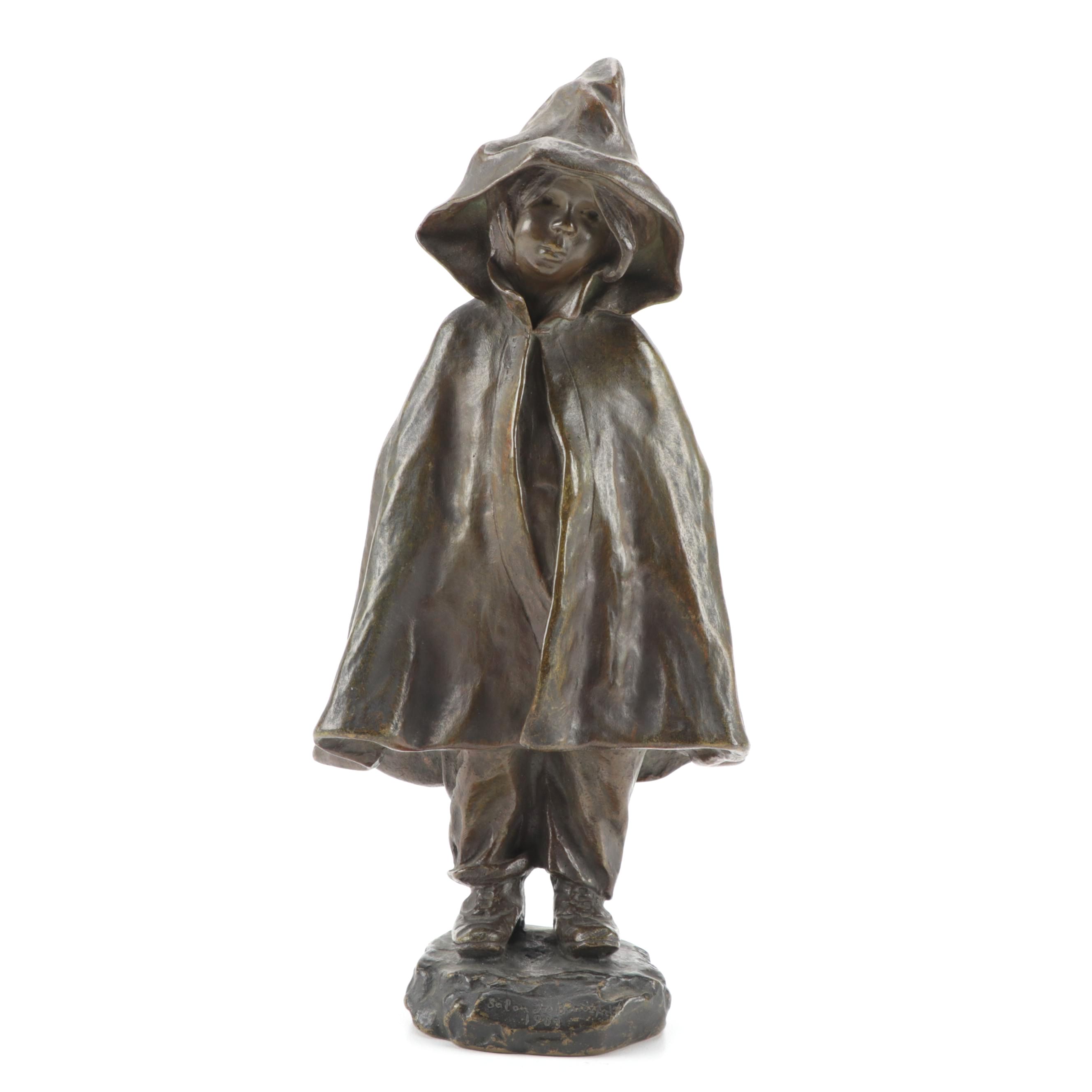 Bronze Sculpture after Elisa Beetz-Charpentier "Girl with Hood"