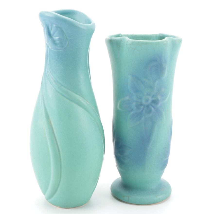 Van Briggle Pottery Ming Blue Glazed Vases, 20th Century