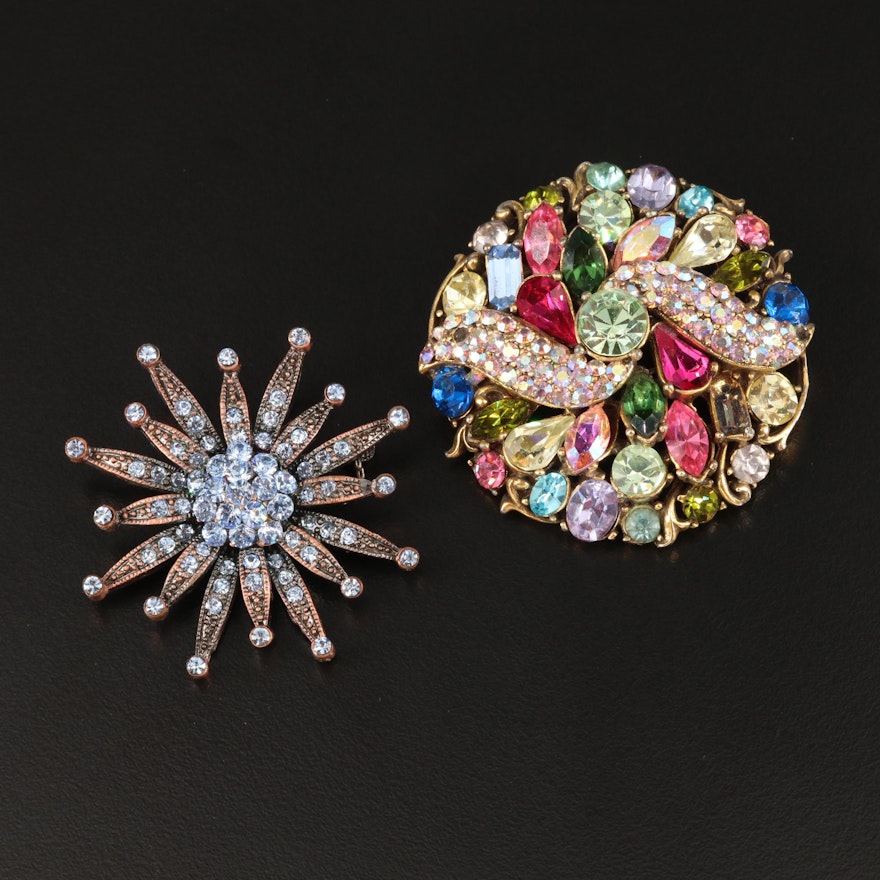 Vintage Rhinestone Brooches Featuring Hollycraft