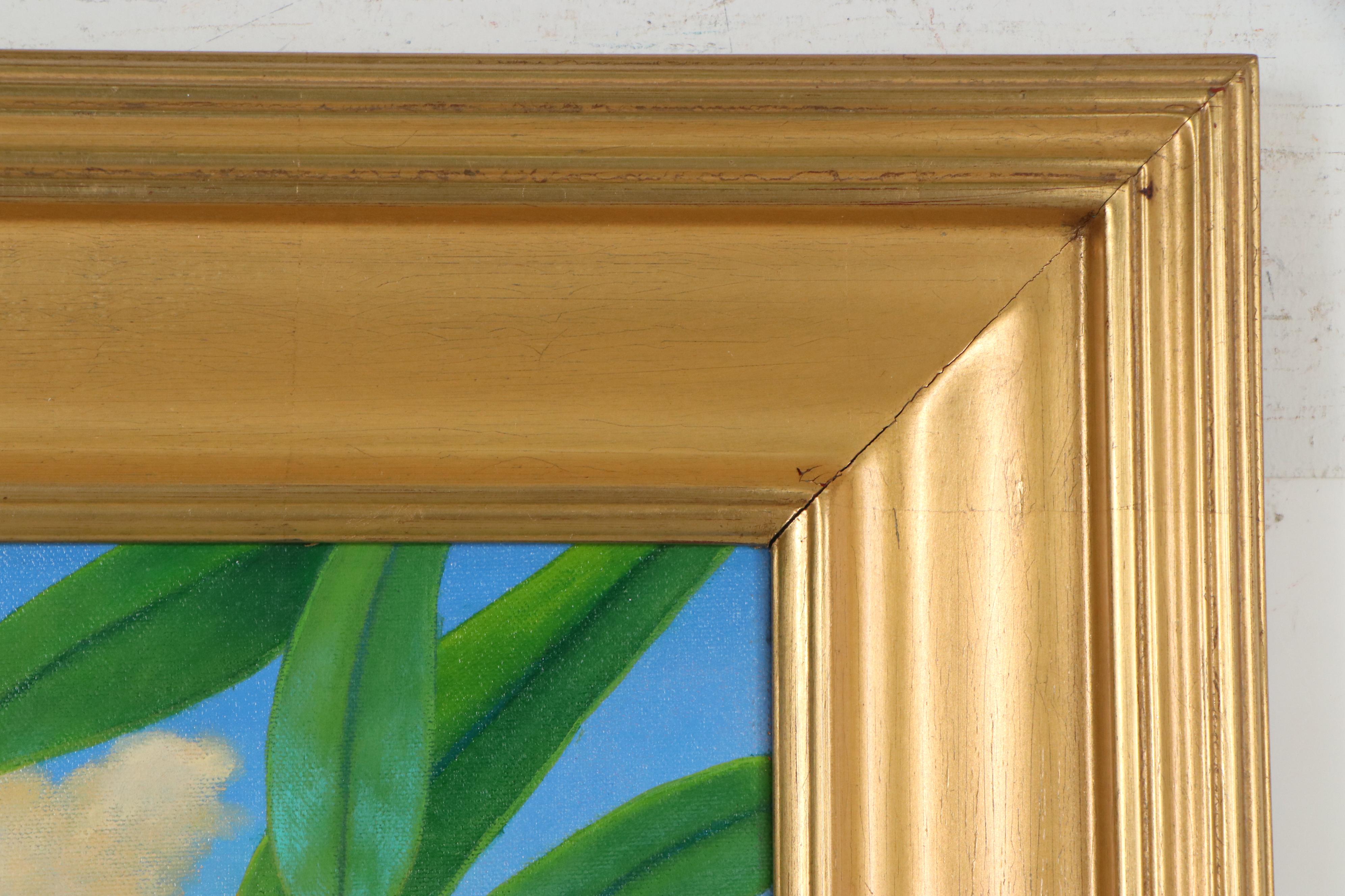 Dan Cocco Tropical Landscape Acrylic Painting with Parrot, 21st Century