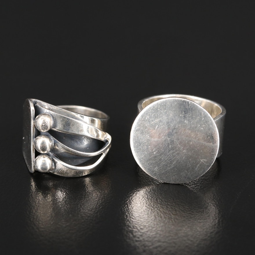 Sterling Silver Asymmetrical and Mexican Disk Rings