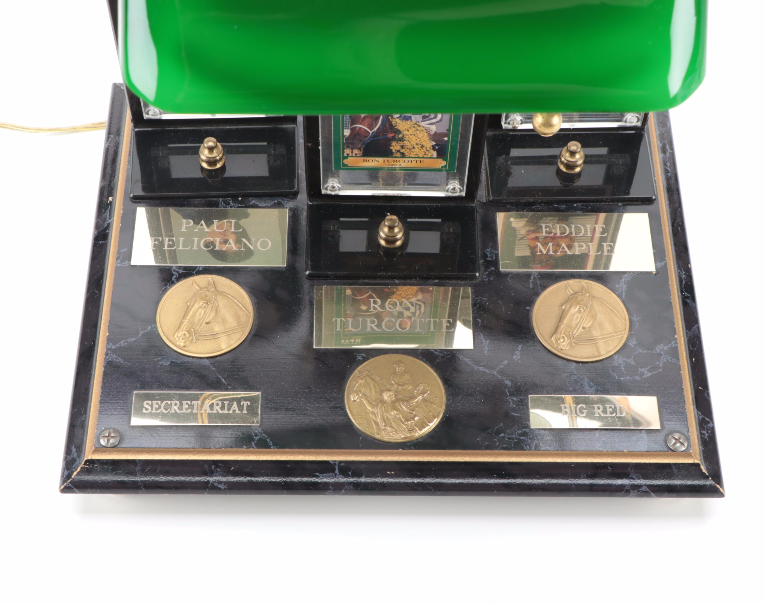 Secretariat "Big Red" and Jockeys Tribute Customized Banker's Lamp, Late 20th C