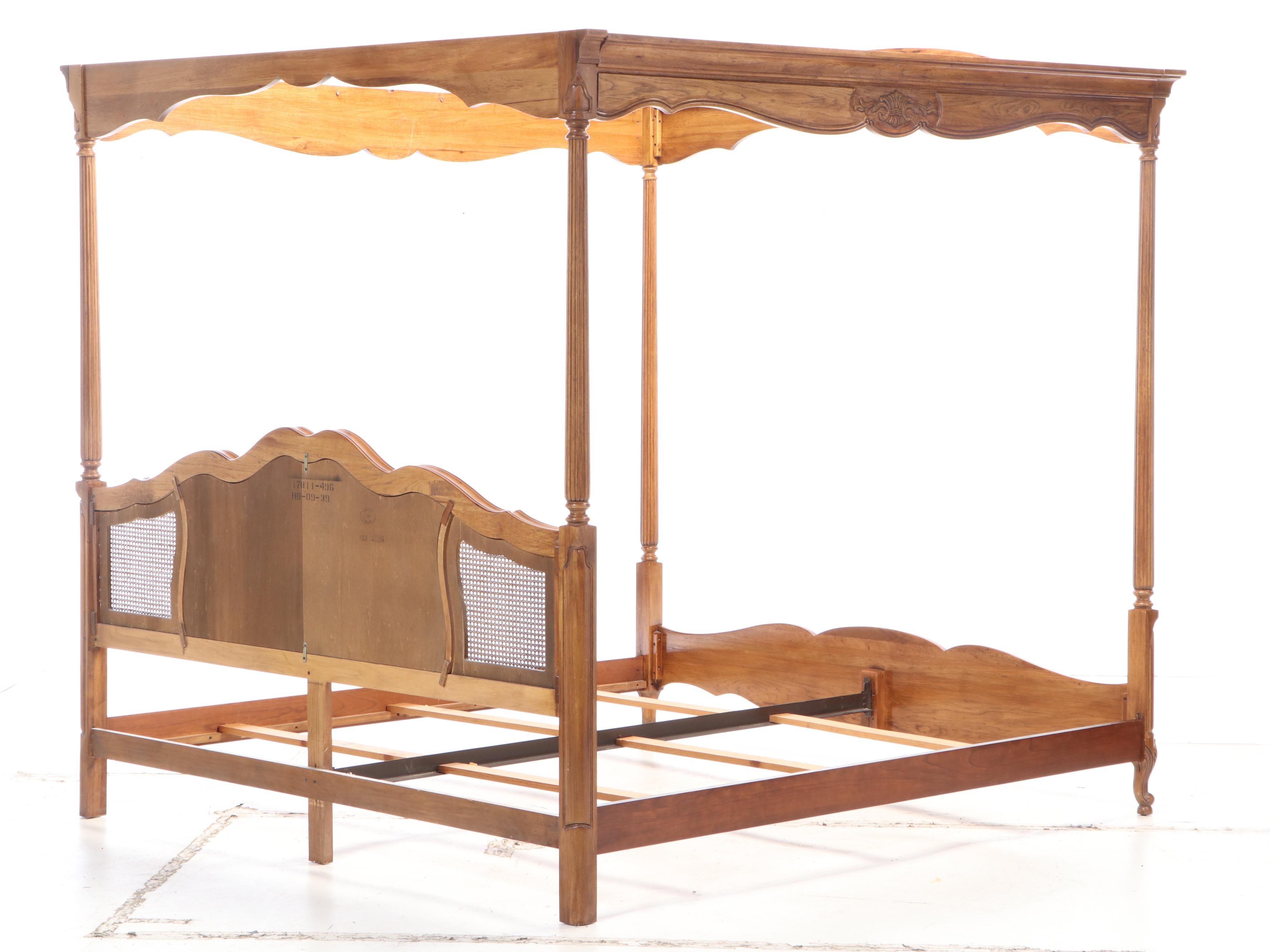 Thomasville French Provincial Walnut King Sized Canopy Bed Frame