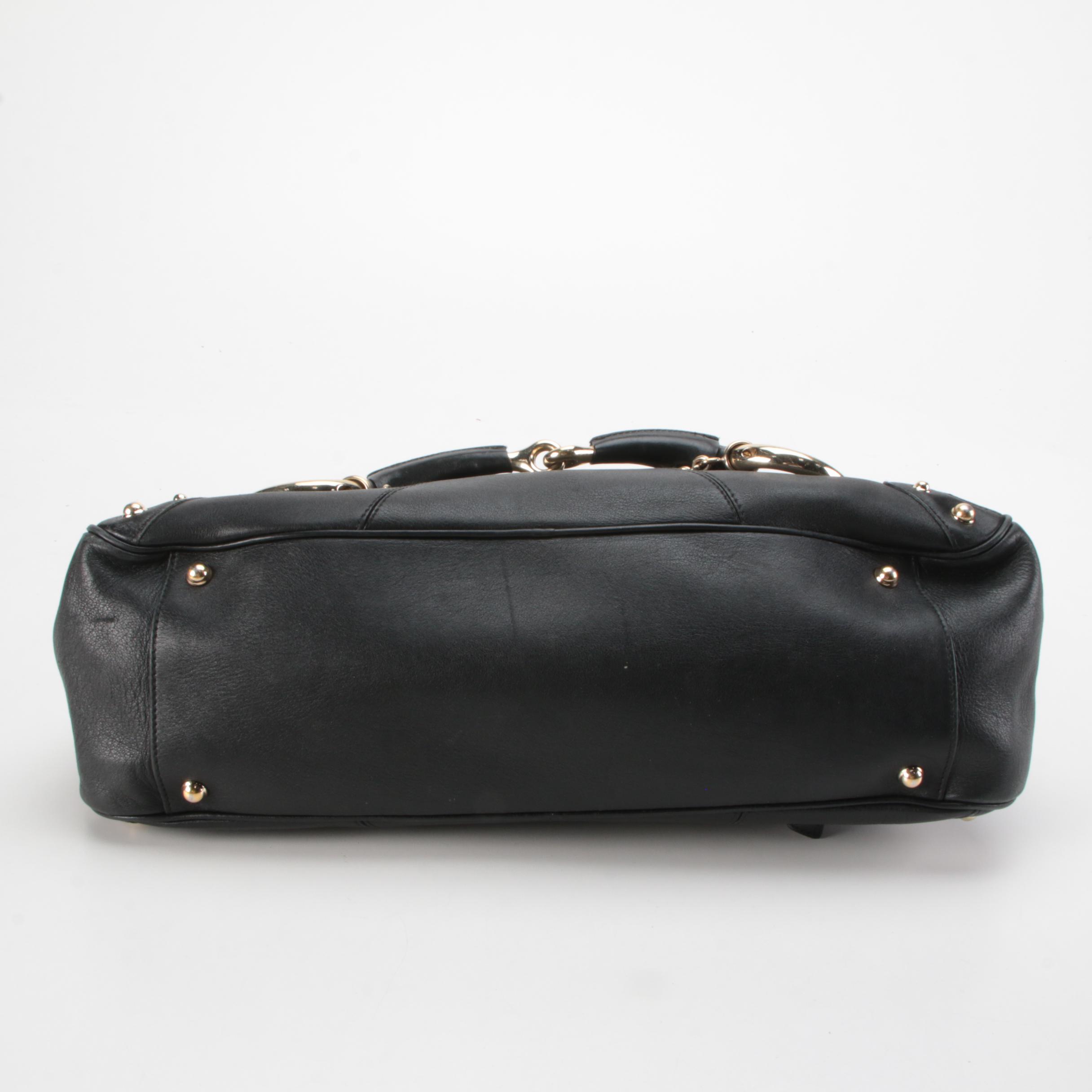 Gucci Large Horsebit Chain Shoulder Bag in Black Leather