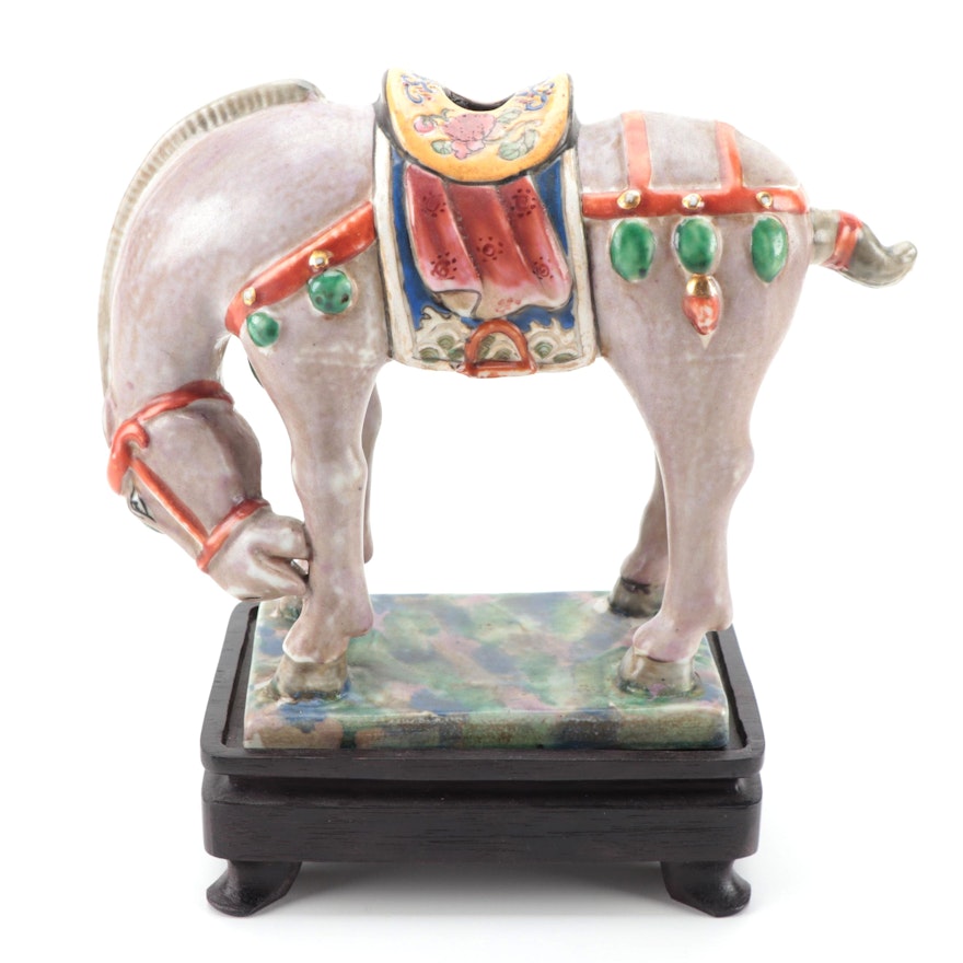 Tang Dynasty Style Chinese Ceramic Horse Form Candle Holder