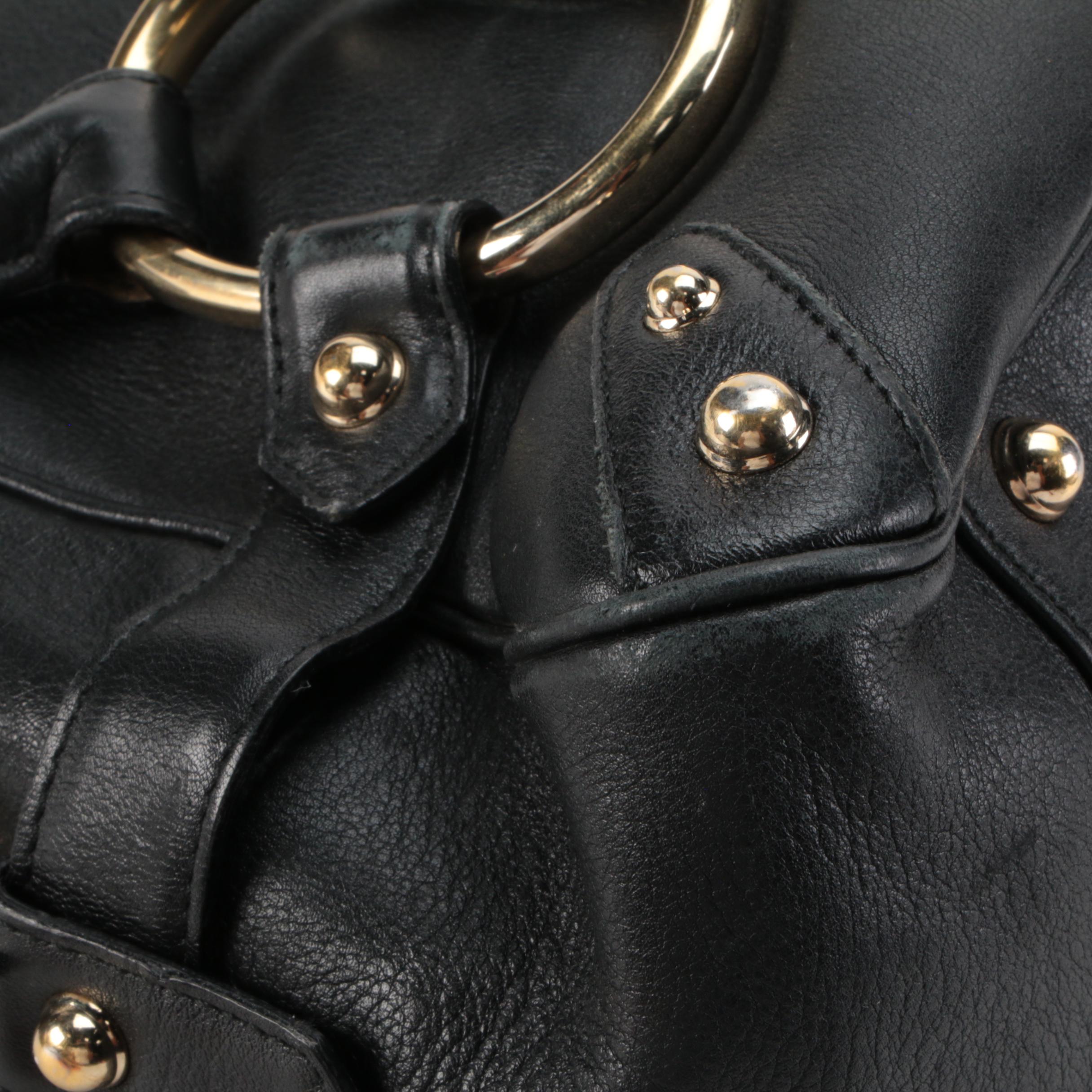 Gucci Large Horsebit Chain Shoulder Bag in Black Leather