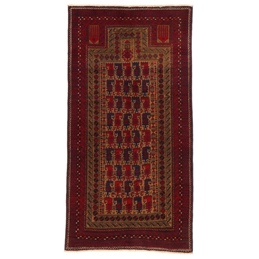 3'6 x 6'10 Hand-Knotted Aghan Baluch Prayer Rug