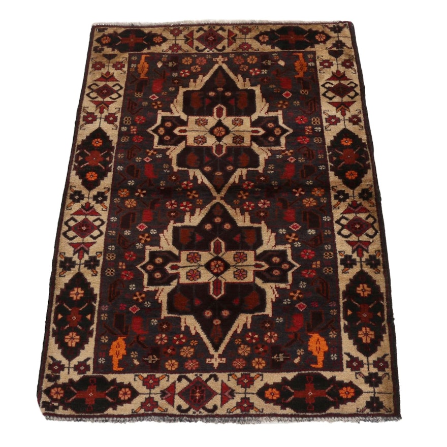 2'8 x 4' Hand-Knotted Afghan Baluch Tribal Accent Rug