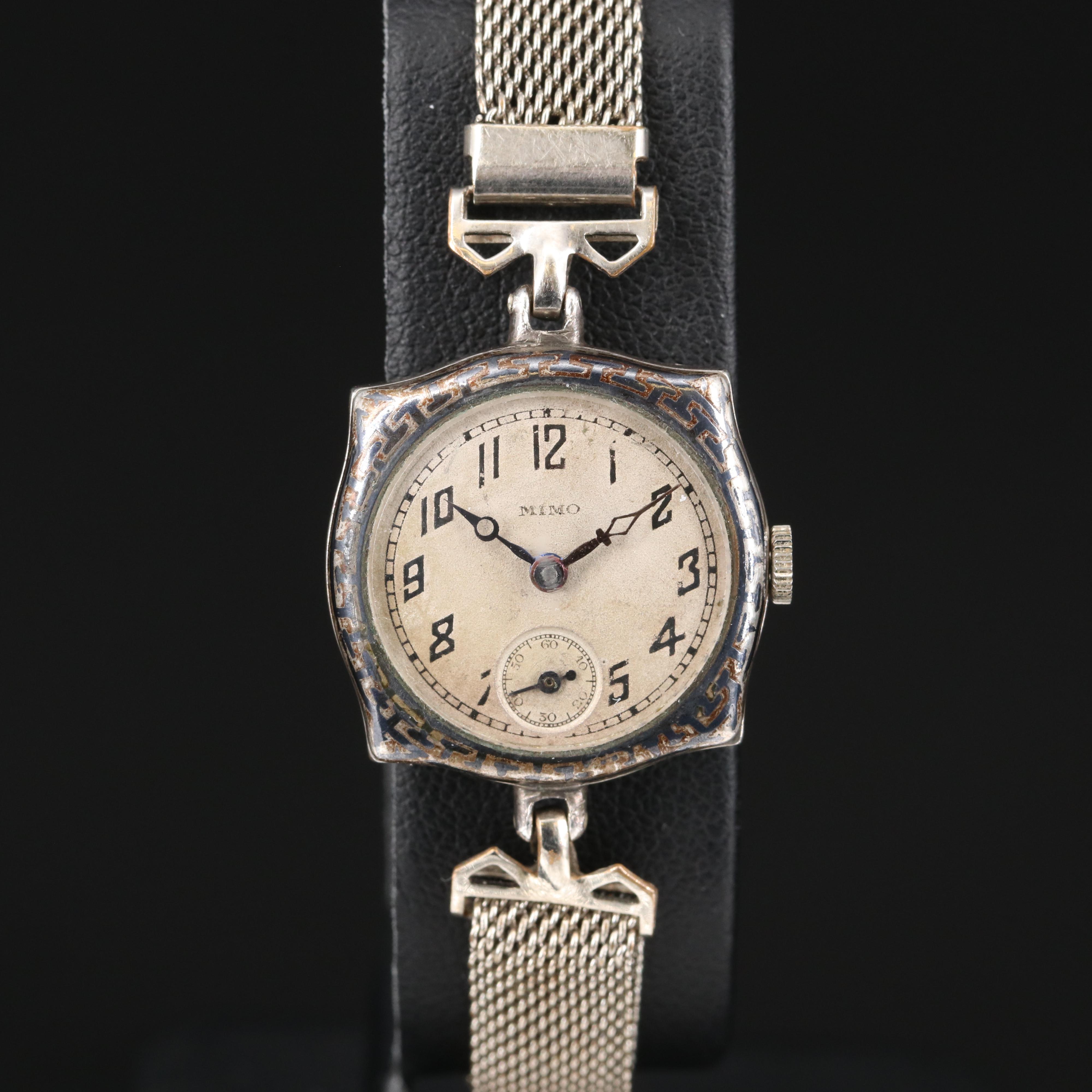 1920s Nimo 800 Silver and Enamel Stem Wind Watch