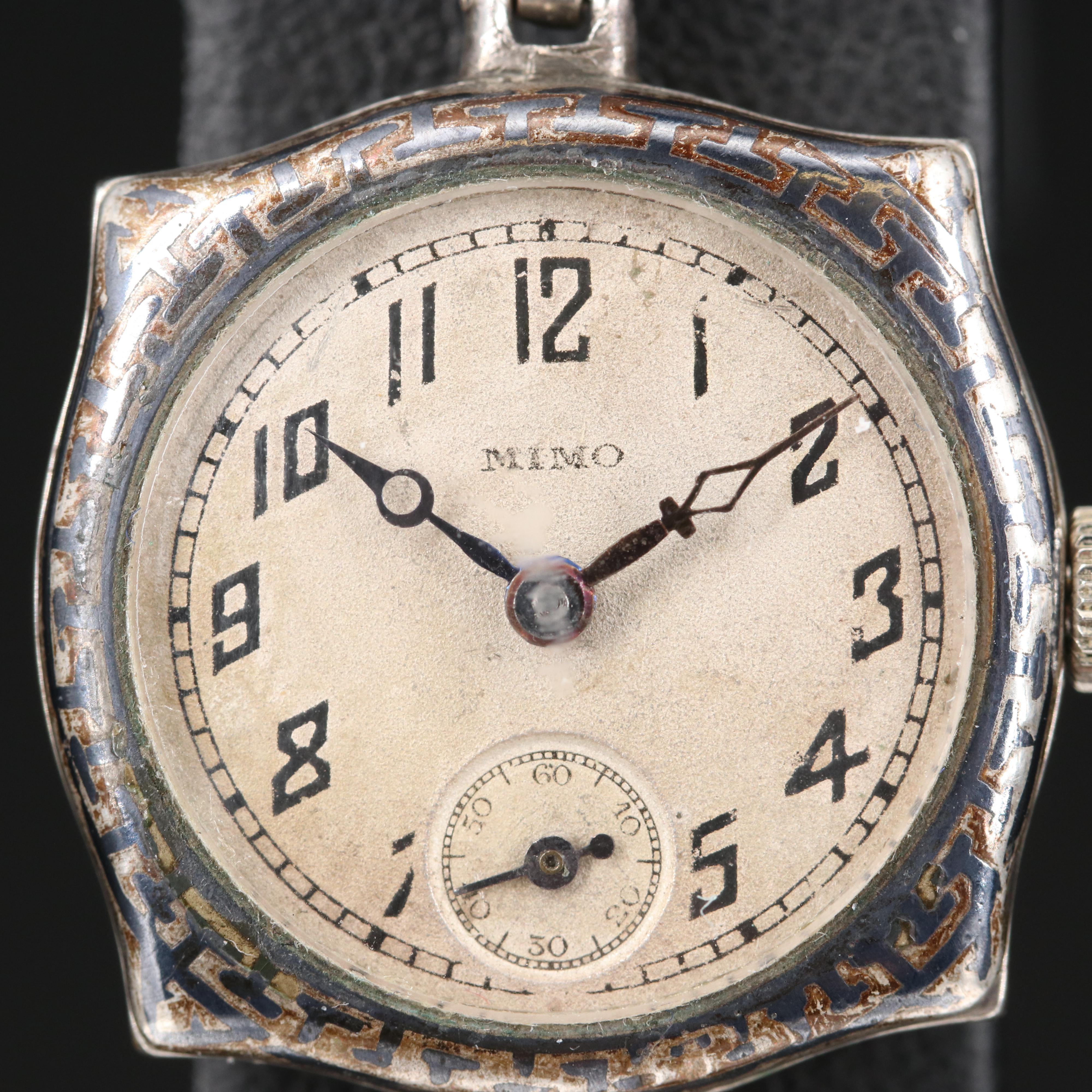 1920s Nimo 800 Silver and Enamel Stem Wind Watch