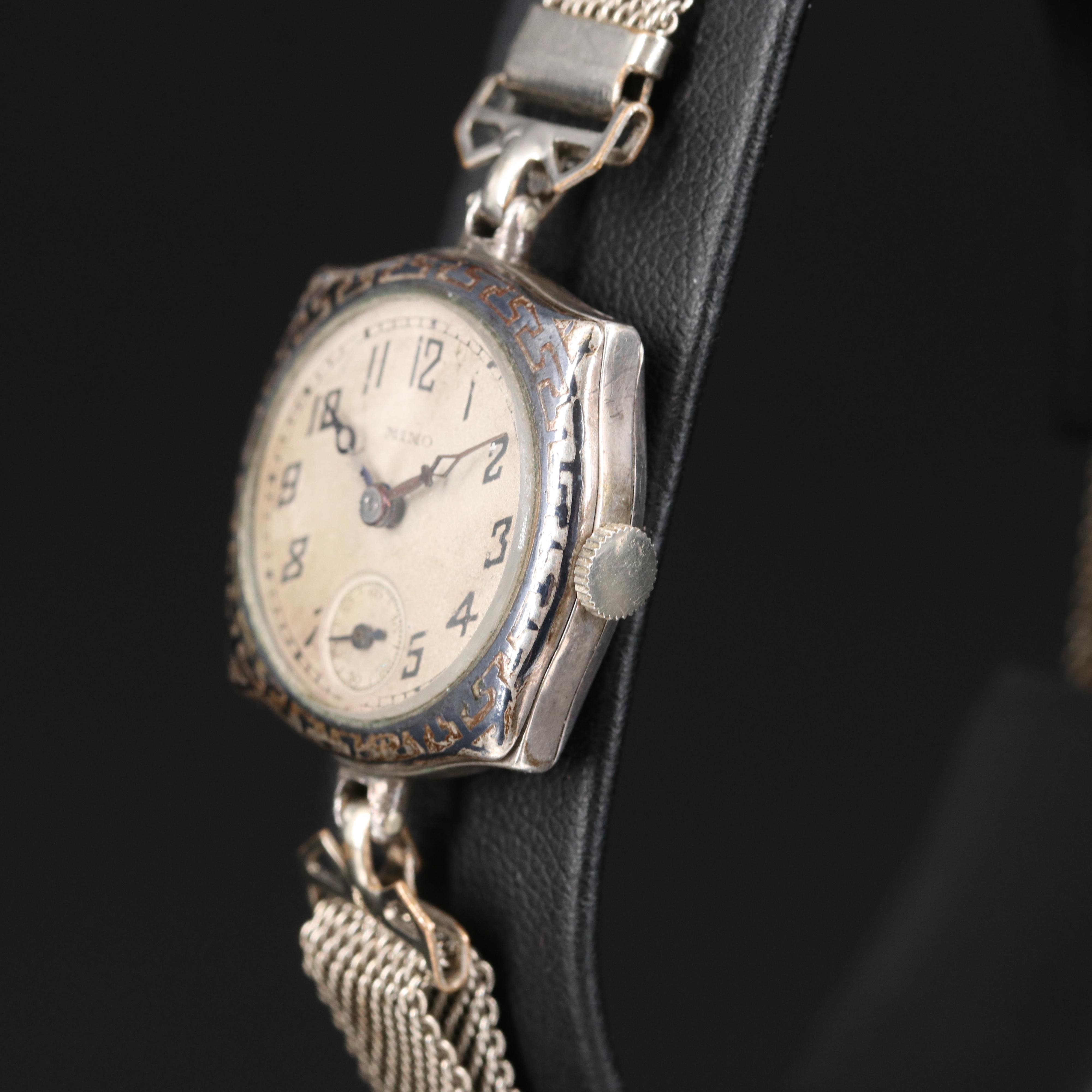 1920s Nimo 800 Silver and Enamel Stem Wind Watch