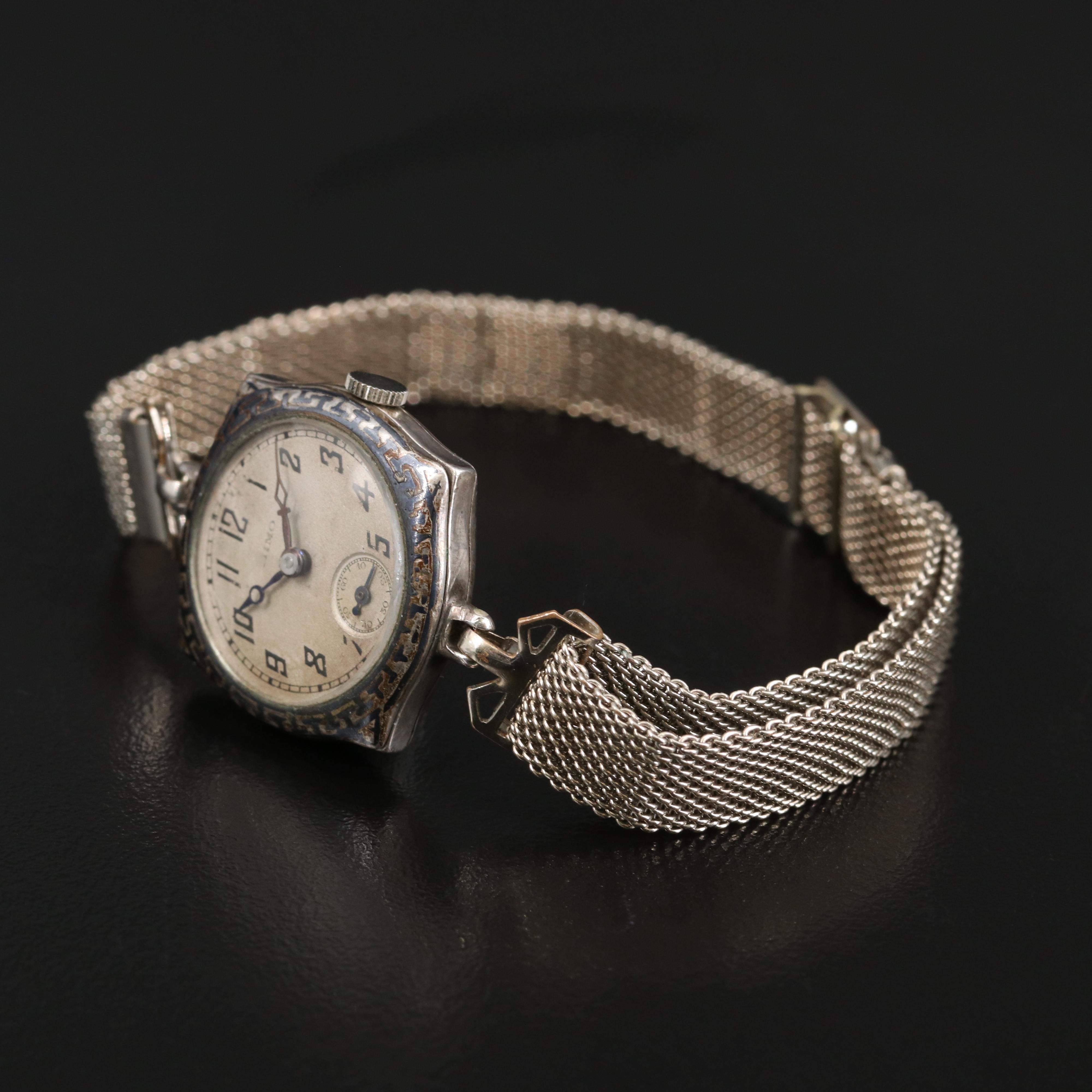 1920s Nimo 800 Silver and Enamel Stem Wind Watch