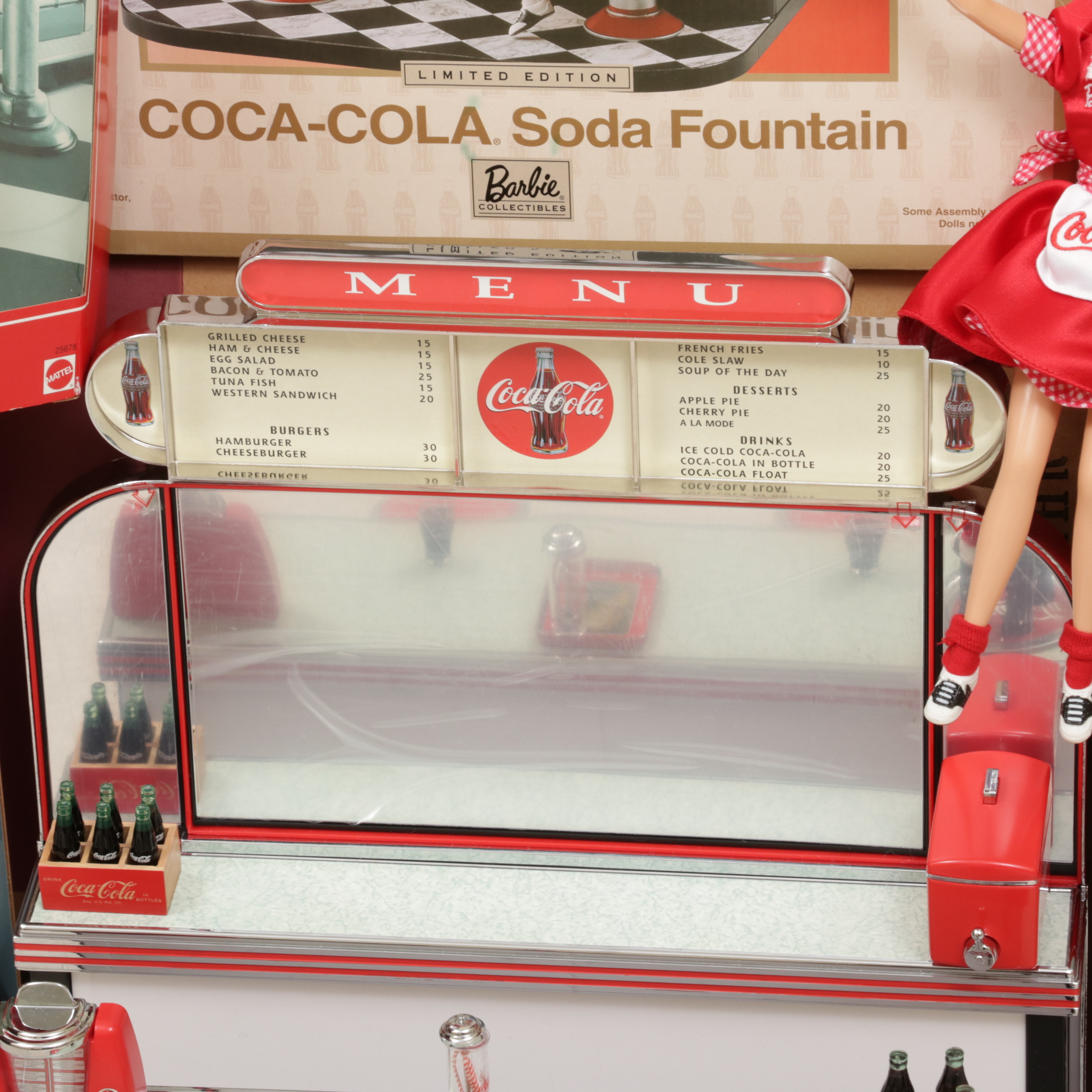Mattel Coca-Cola Themed Barbies with Classic Diner Soda Fountain