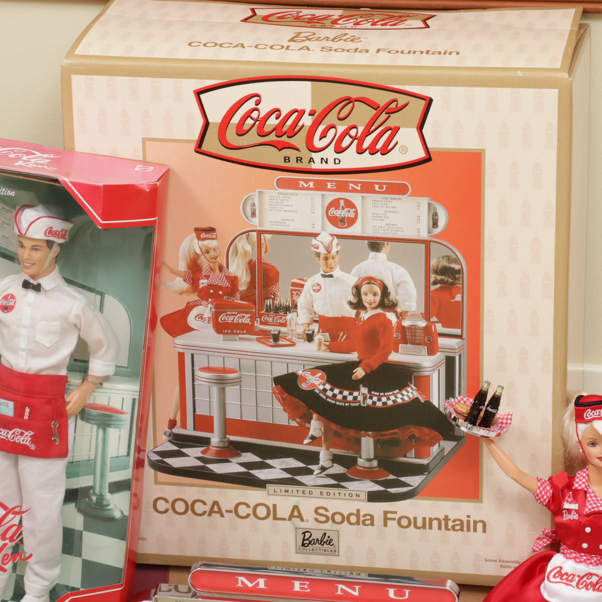 Mattel Coca-Cola Themed Barbies with Classic Diner Soda Fountain